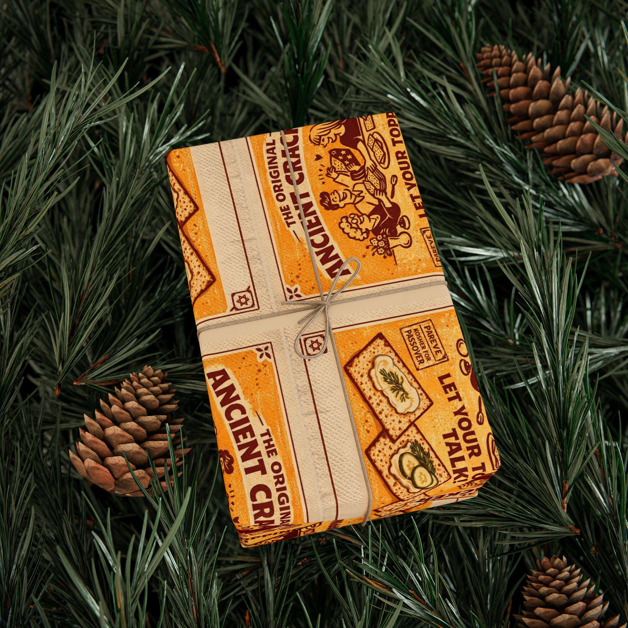 Vintage Matzah Label Wrapping Paper, Passover Gift Wrap, Jewish Holiday Packaging, Matzah Cracker Pattern