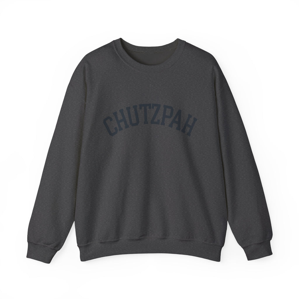 Chutzpah Sweatshirt White Crewneck, Yiddish Collegiate Lettering Jewish Pullover Gift