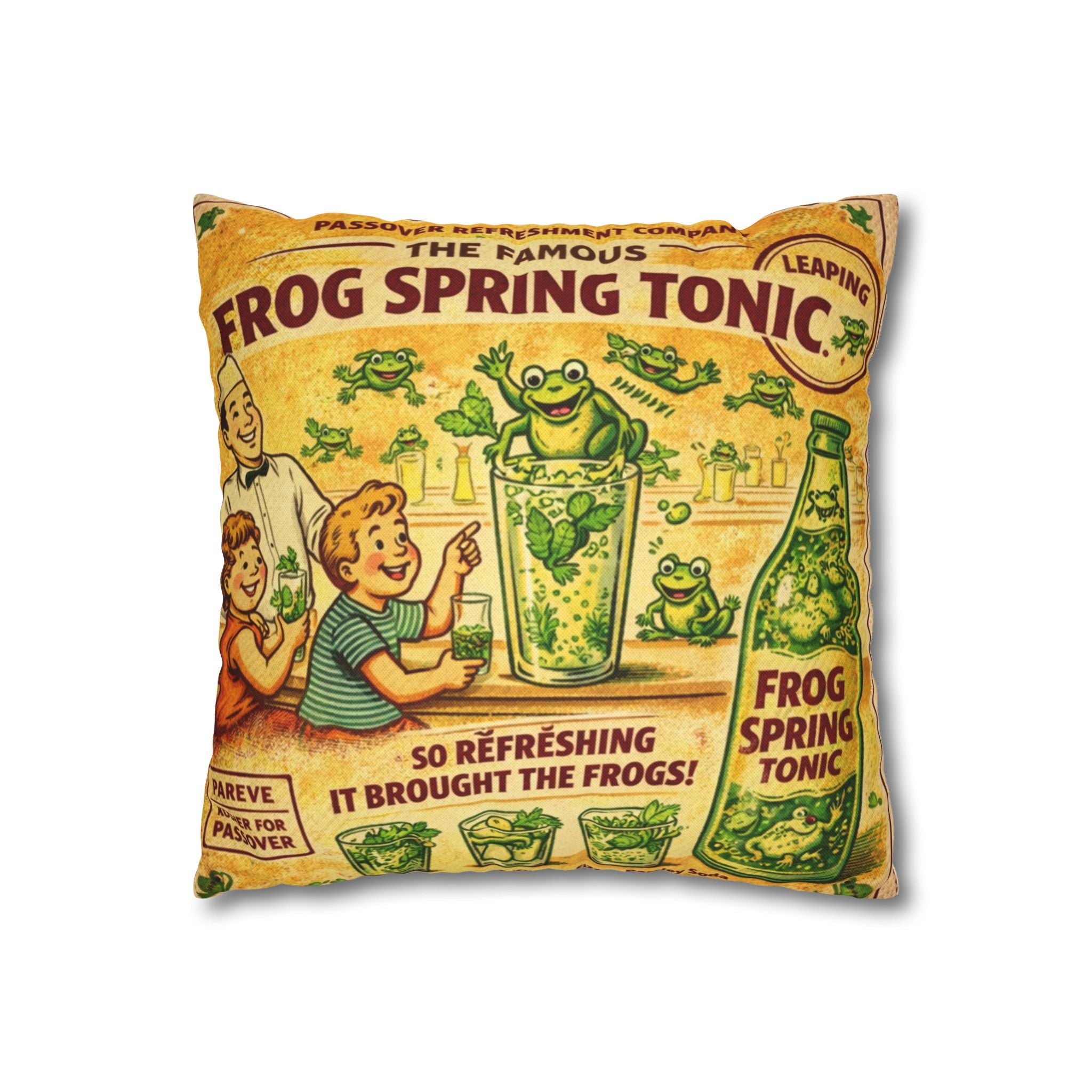 Passover plague frogs Decorative Pillow Cover, Vintage Jewish Kitchen Art Cushion Case, Seder Hostess Gift, Holiday Home Decor