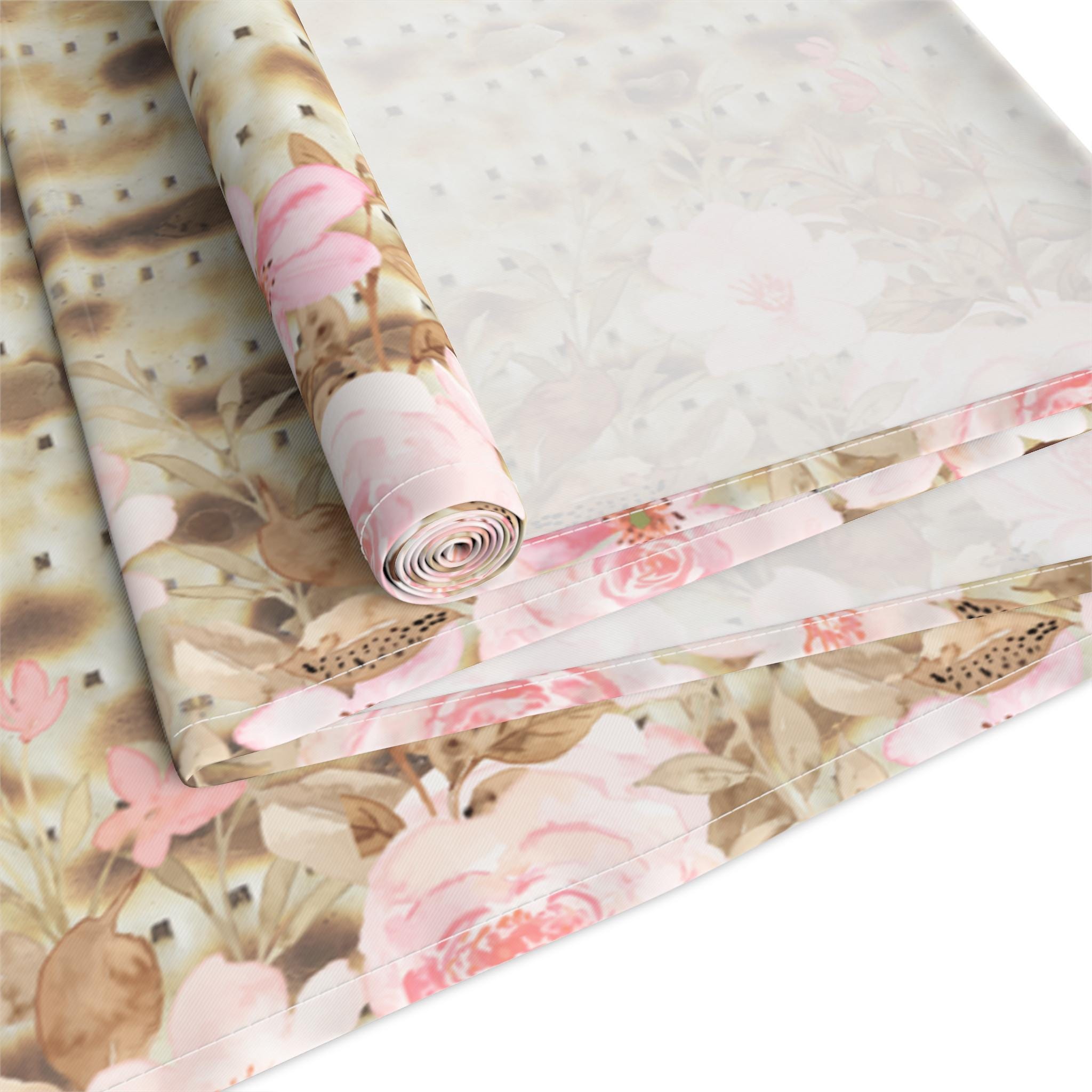 Passover Matzah Pink Floral Table Runner, Pesach Seder Judaica Decor