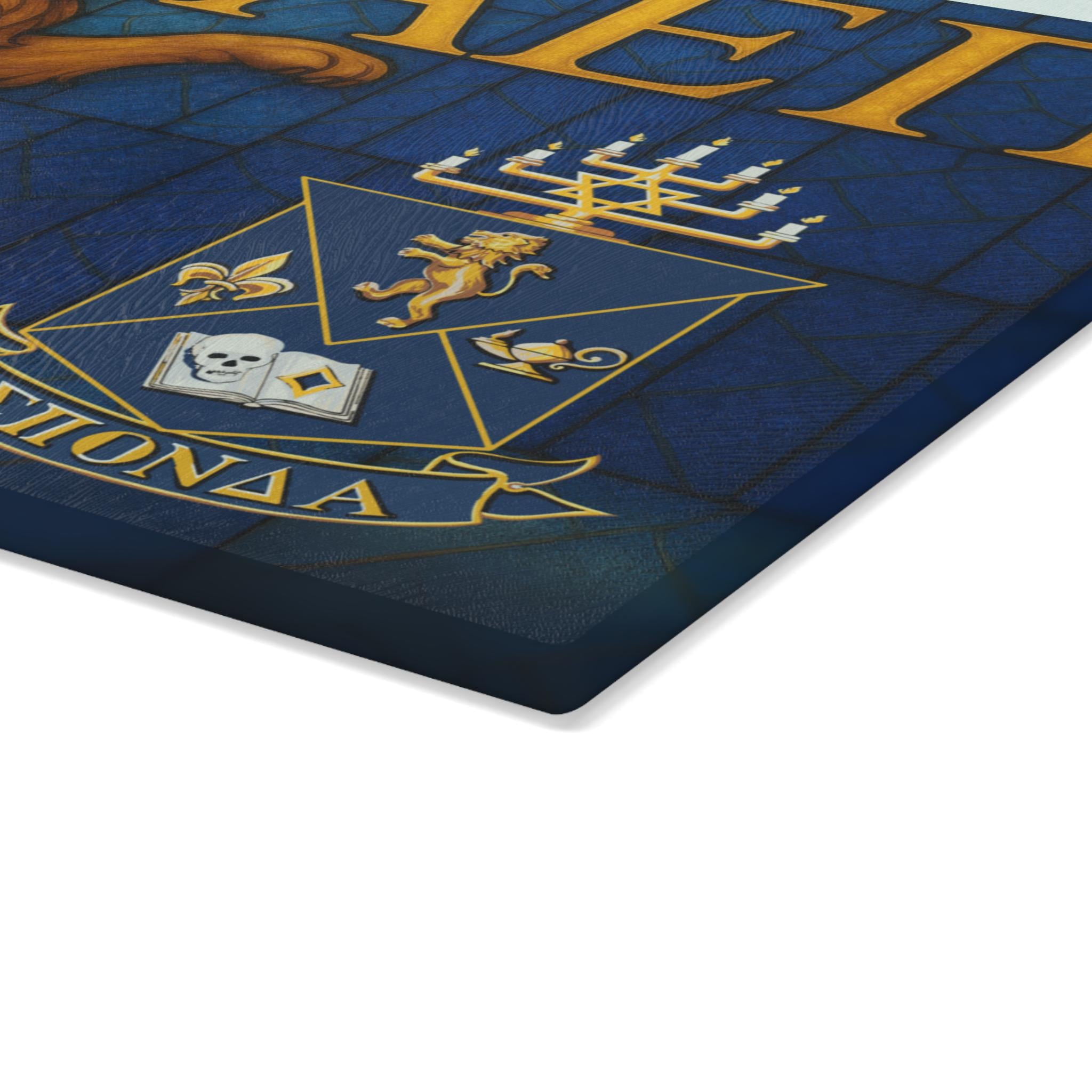 AEPi Stained Glass Lion Challah Board, Jewish Fraternity Shabbat Tray