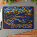 Buffalo Bills Challah Board Stained Glass Shabbat Tray, Tempered Glass Judaica with Stadium Skyline, Jewish Football Gift
