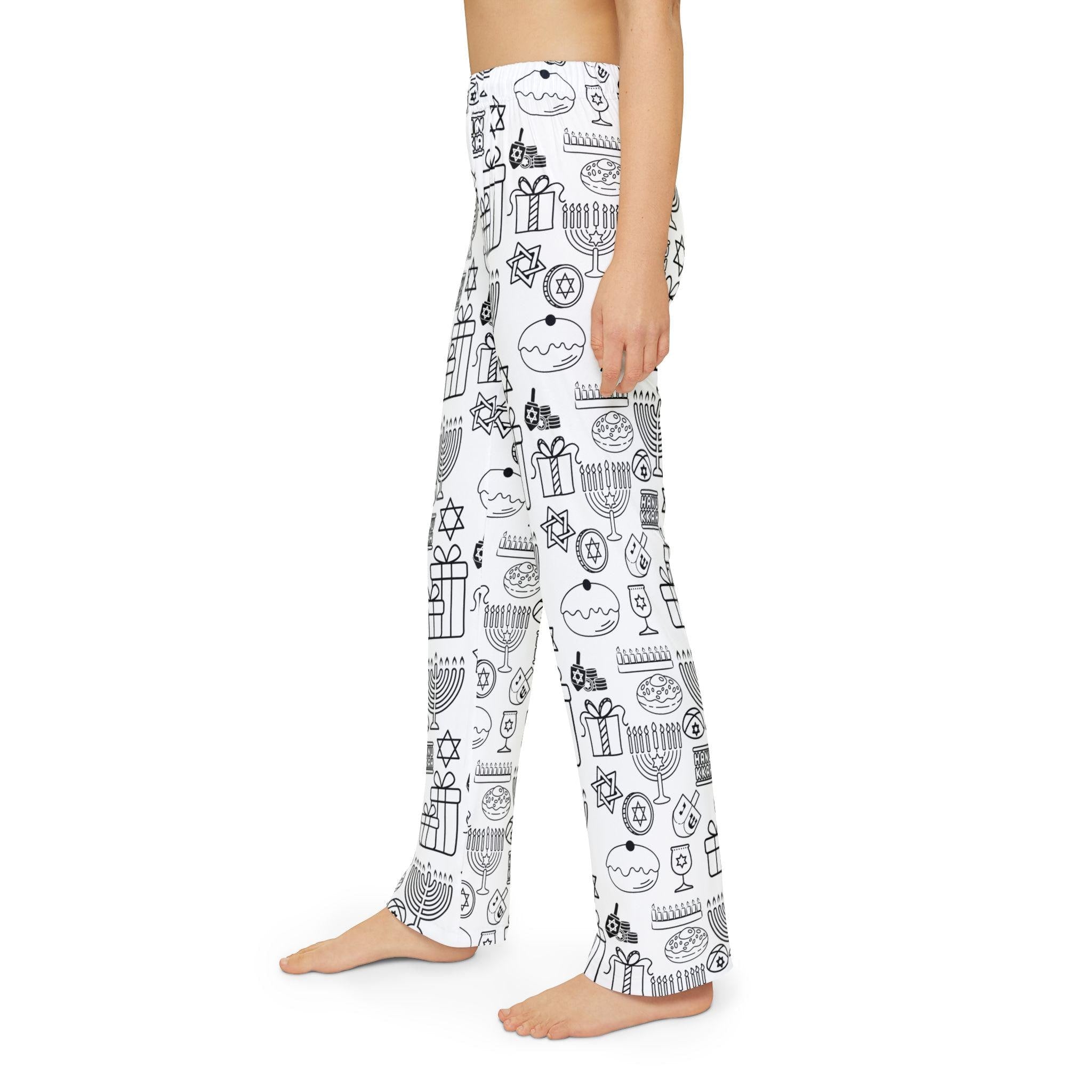 Kids Color Your Own Hanukkah Pajama Pants, Dreidel Coloring Sleepwear (100% Polyester)