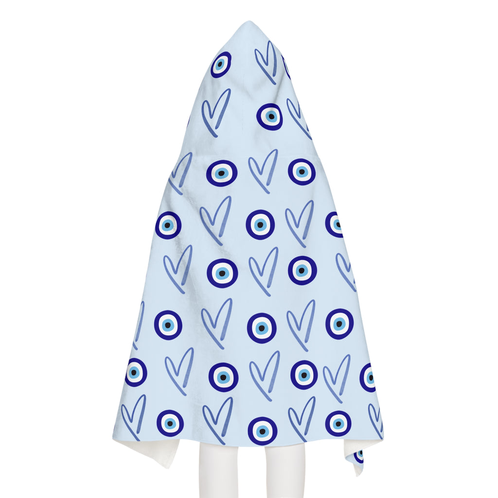 Jewish Evil Eye Hooded Towel for Kids, blue Heart Bath Towel, Pool Beach Towel, Jewish Baby Gift,  Swim Towel