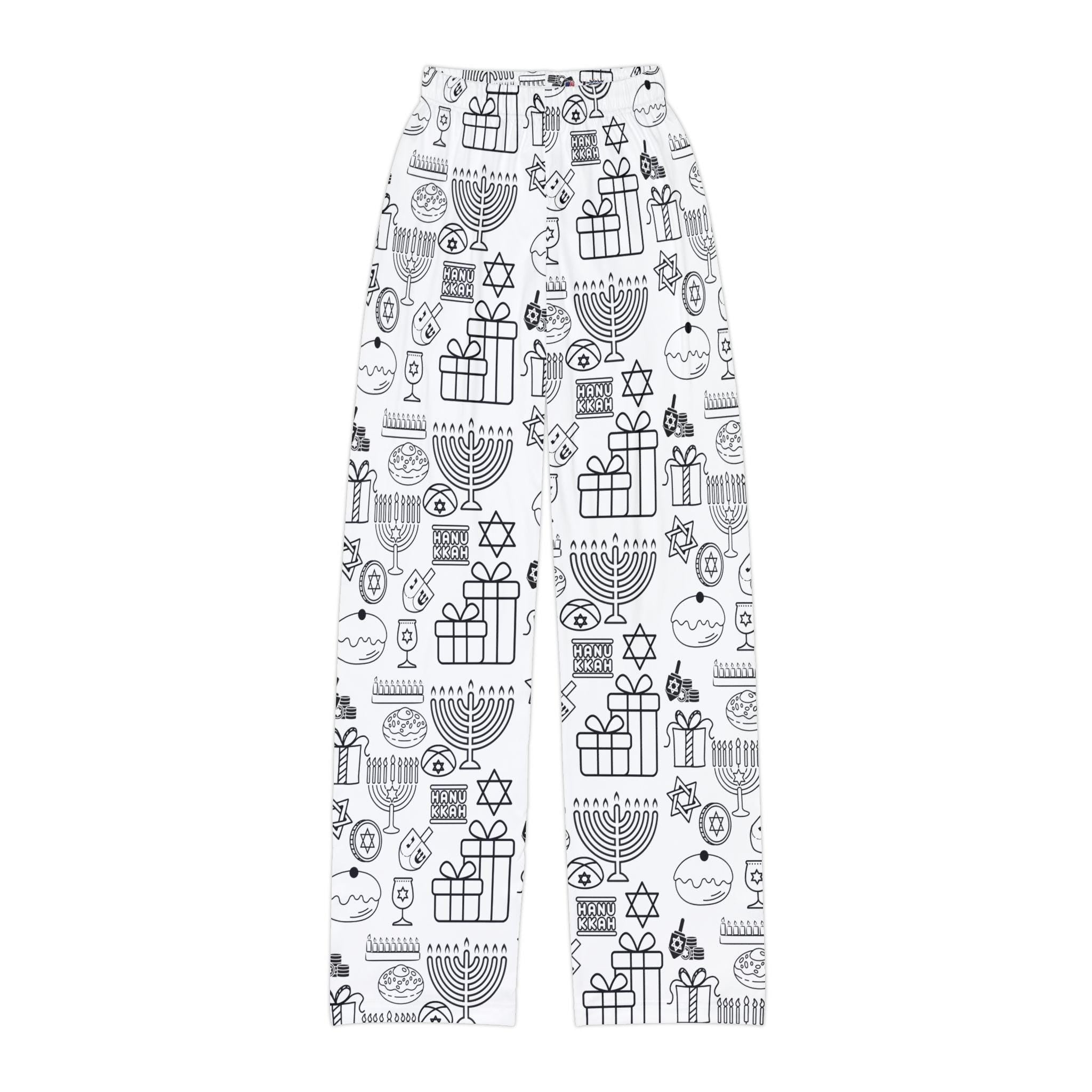 Kids Color Your Own Hanukkah Pajama Pants, Dreidel Coloring Sleepwear (100% Polyester)