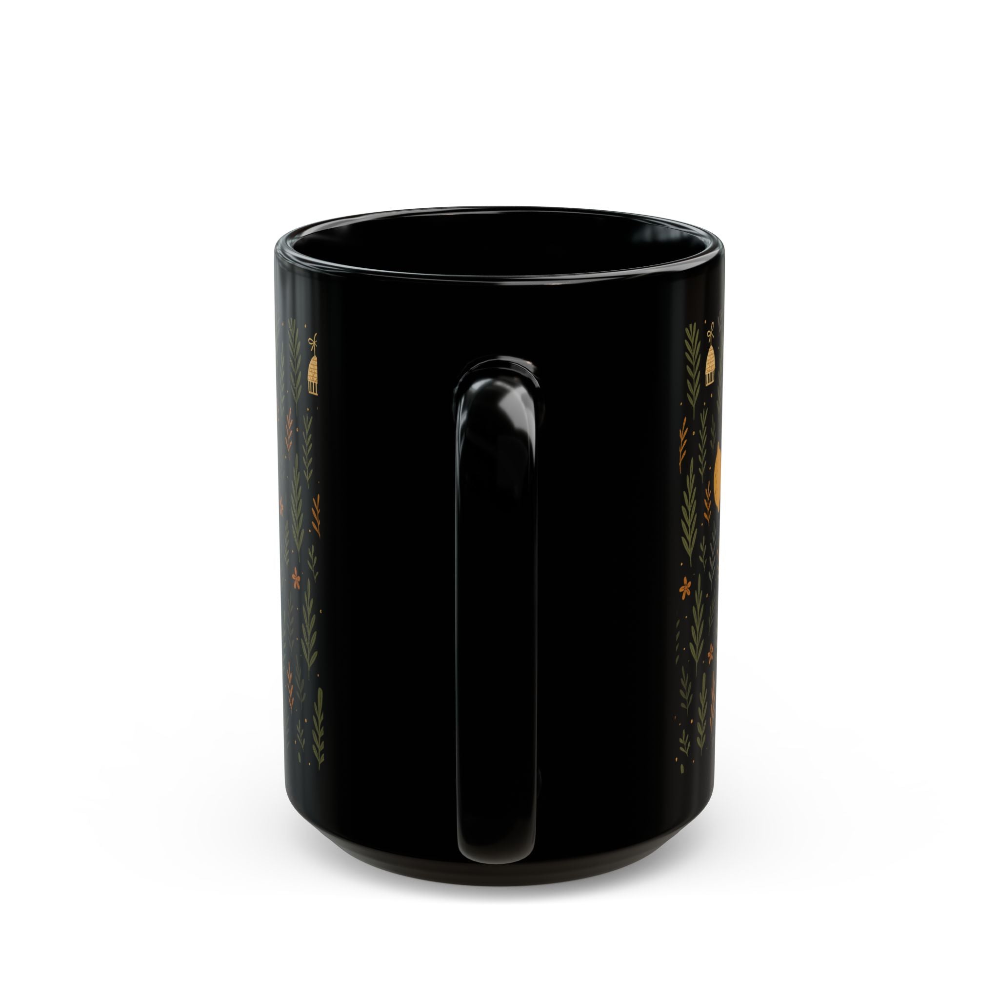 Jewish Sukkot Floral Mug Black Ceramic Coffee Cup, 11oz or 15oz Holiday Tea Mug Gift for Her
