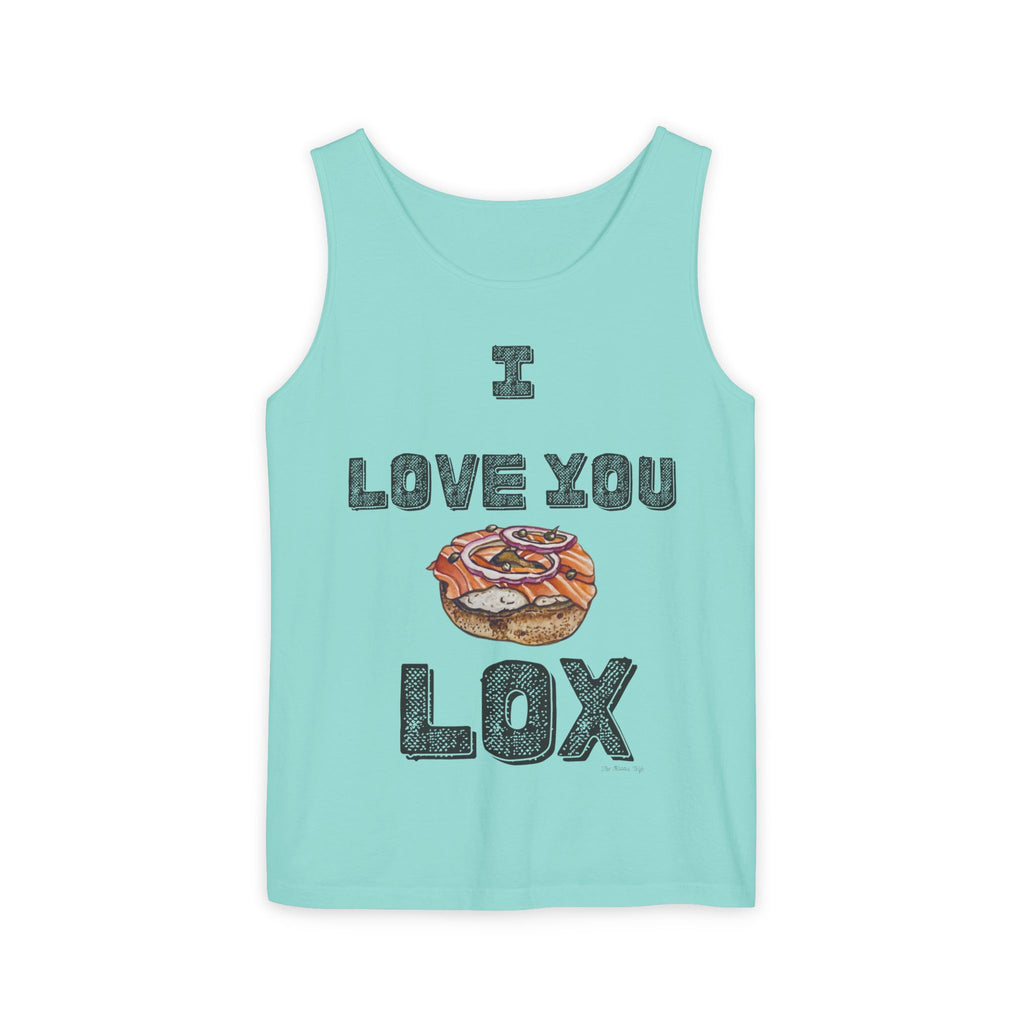 I Love You Lox Tank Top, Funny Jewish Foodie Shirt, Unisex Garment Dyed Summer Top, Bagel Lover Gift