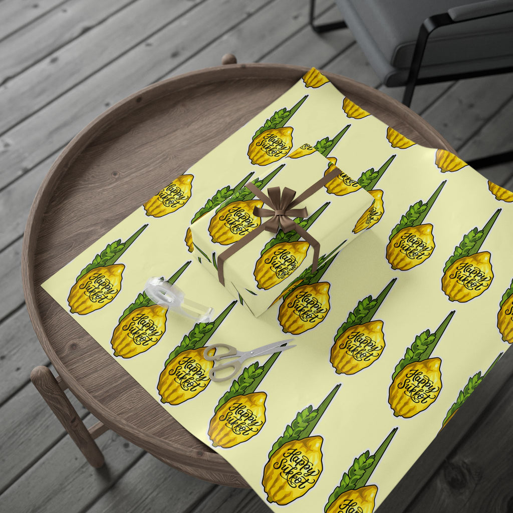 Sukkot Wrapping Paper with Etrog and Lulav, Jewish Holiday Gift Wrap, Fall Judaica Decor for Hostess Gift