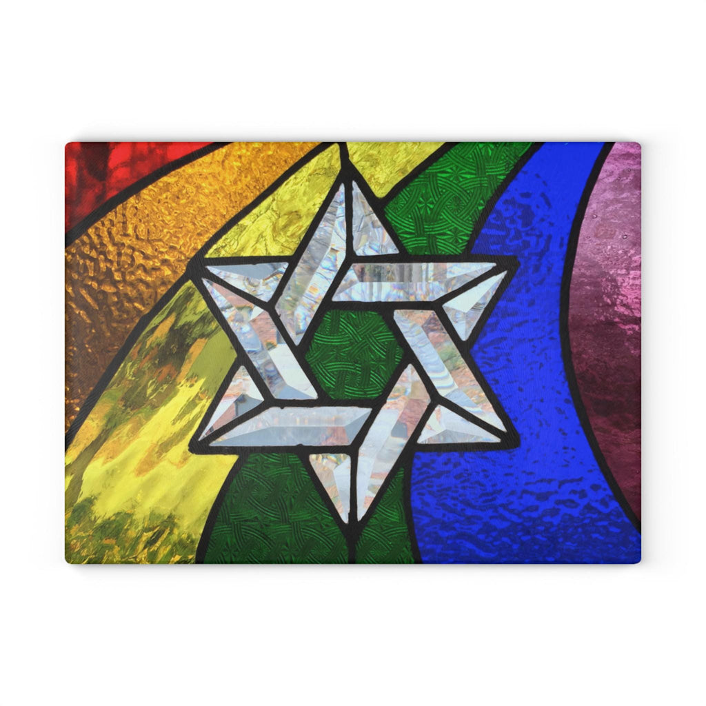 Rainbow Pride Challah Board, Stained Glass Star of David Shabbat Plate