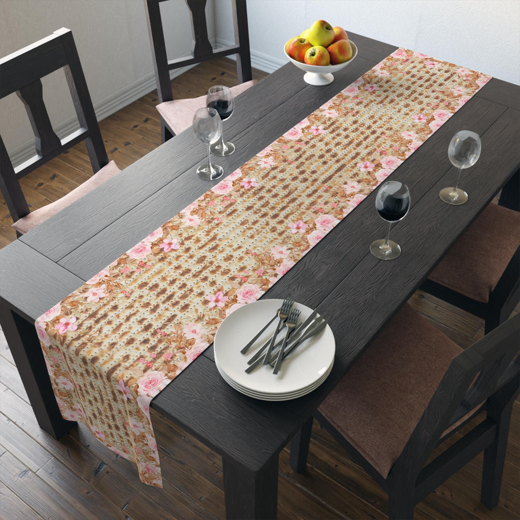 Passover Matzah Pink Floral Table Runner, Pesach Seder Judaica Decor