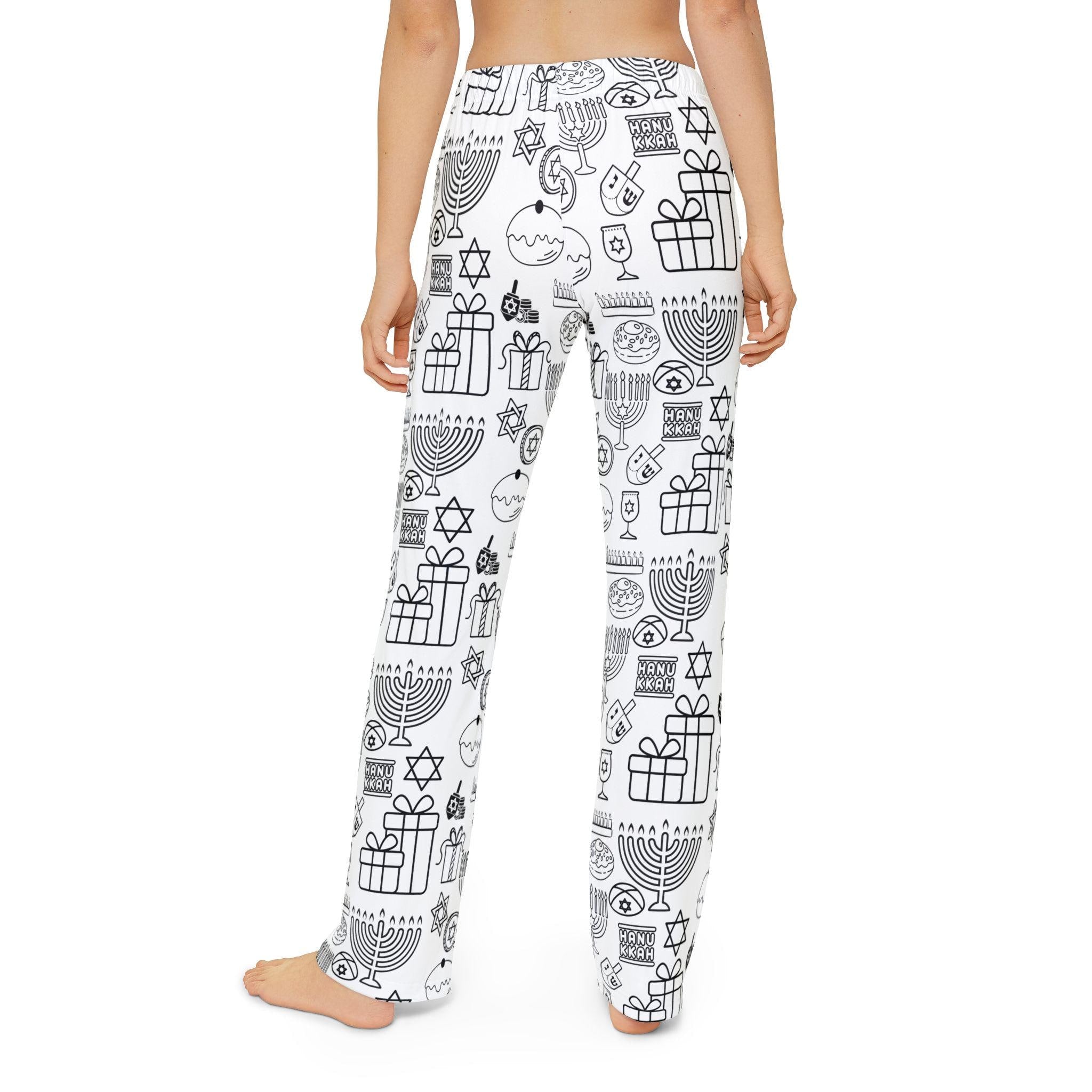Kids Color Your Own Hanukkah Pajama Pants, Dreidel Coloring Sleepwear (100% Polyester)