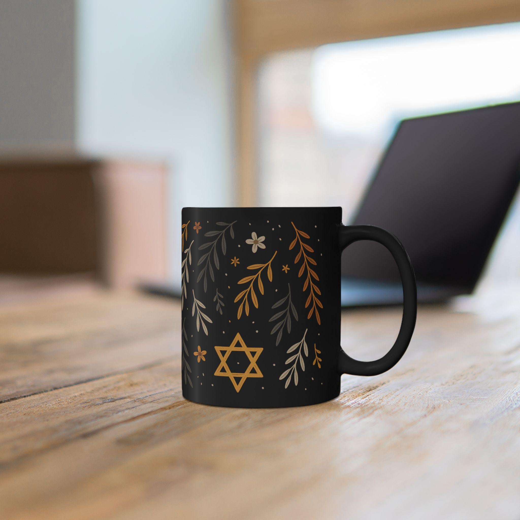 Jewish Floral Mug, Hanukkah Gift, Judaica Coffee Cup