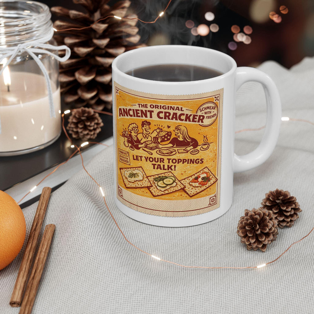 Vintage Ancient Cracker Illustration Mug, Retro Passover Coffee Cup