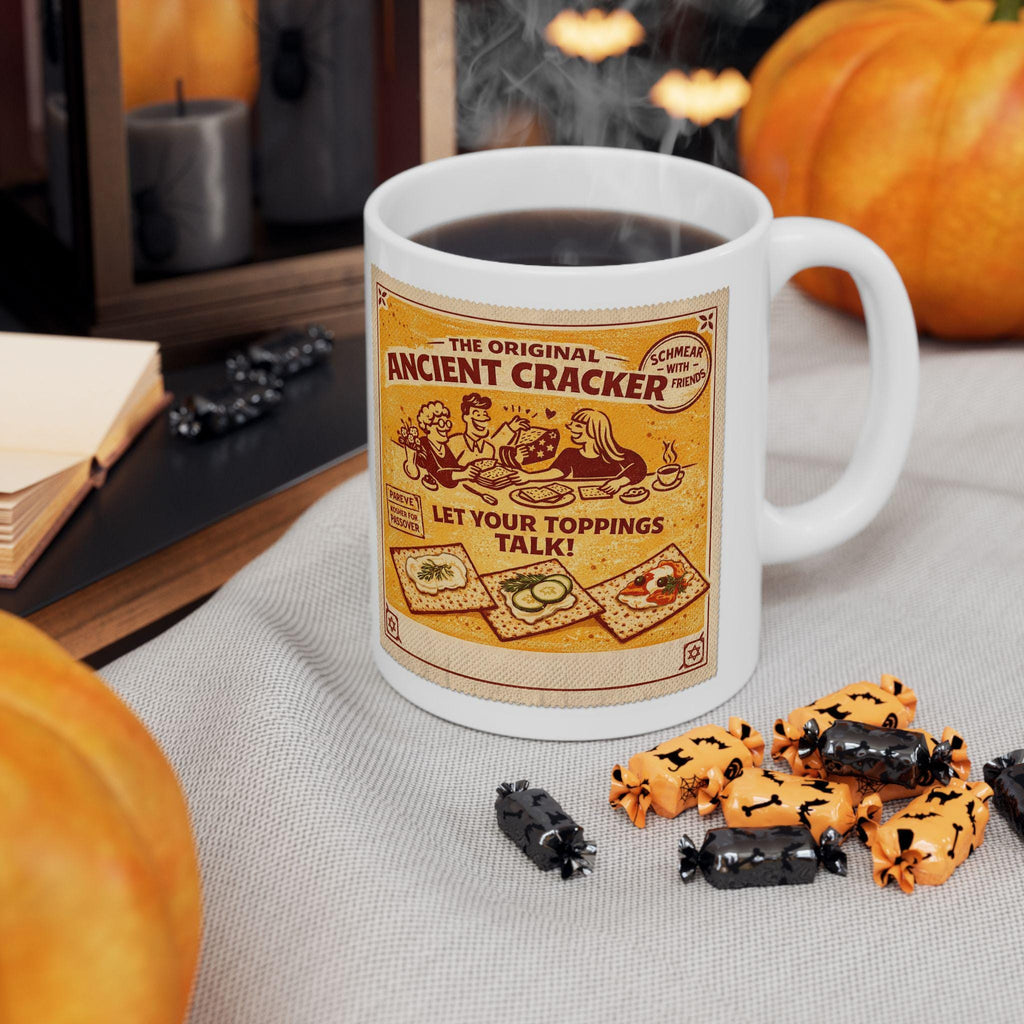 Vintage Ancient Cracker Illustration Mug, Retro Passover Coffee Cup