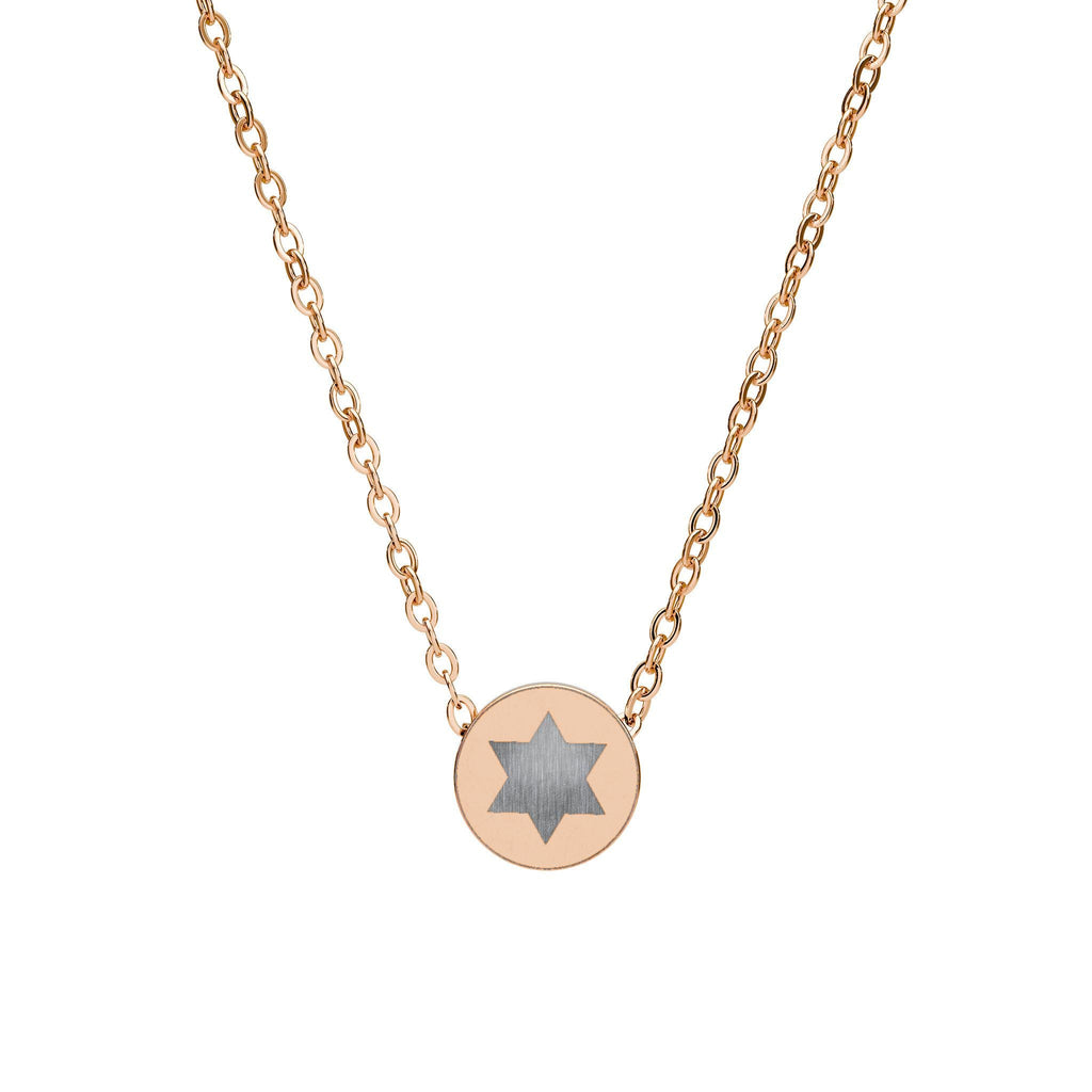 Star of David Circle Necklace, Engraved Stainless Steel Pendant, Minimalist Jewish Jewelry