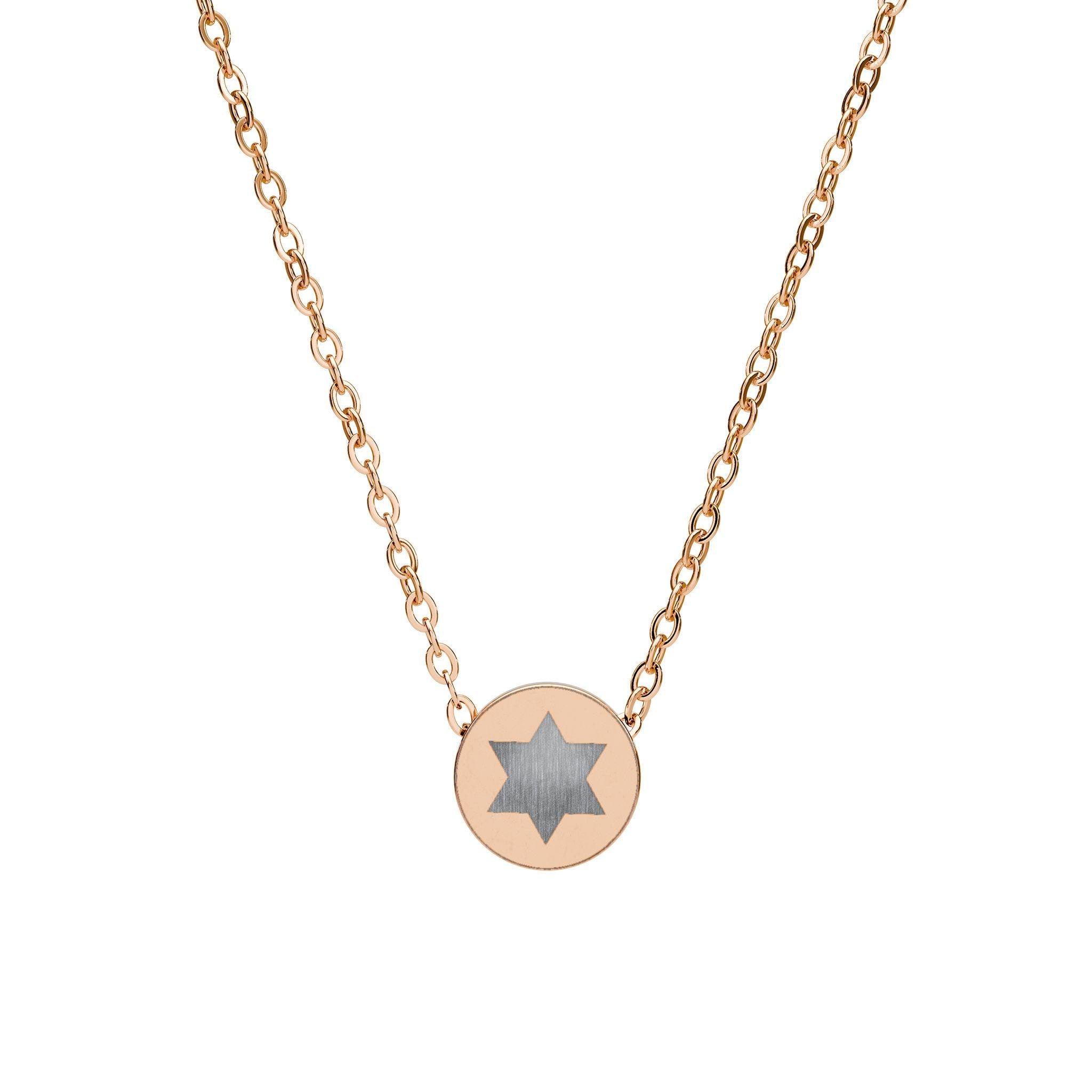 Star of David Circle Necklace, Engraved Stainless Steel Pendant, Minimalist Jewish Jewelry
