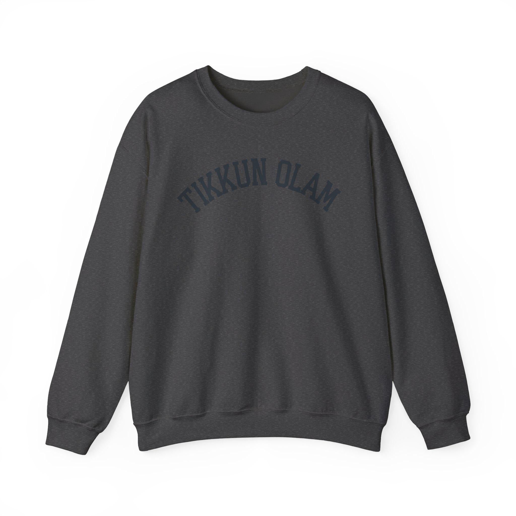 Tikkun Olam Sweatshirt Hebrew Crewneck, Jewish Social Justice Embroidered Pullover Gift