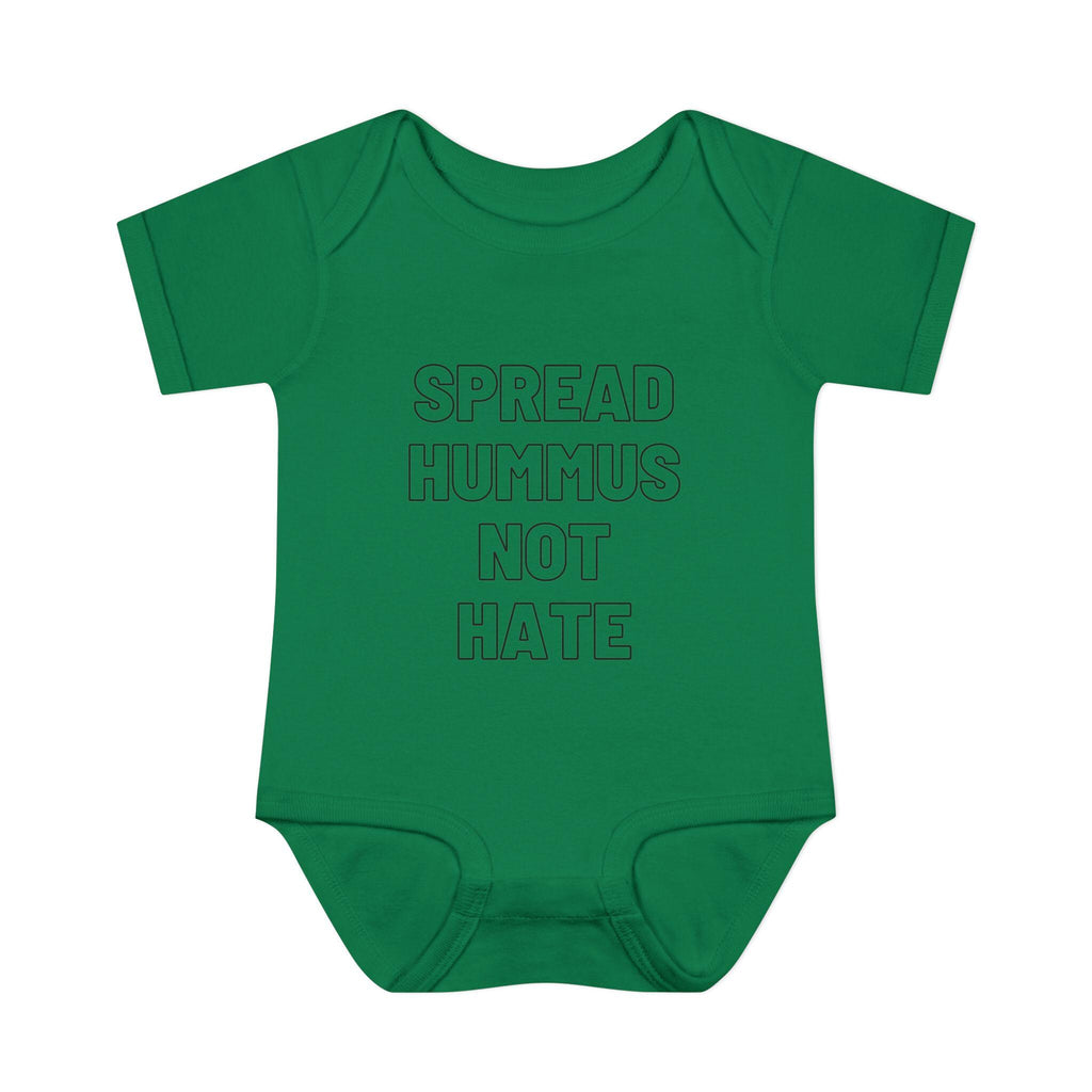 Spread Hummus Not Hate Baby Onesie Funny Jewish Infant Bodysuit, Foodie Humor Baby Shower Gift