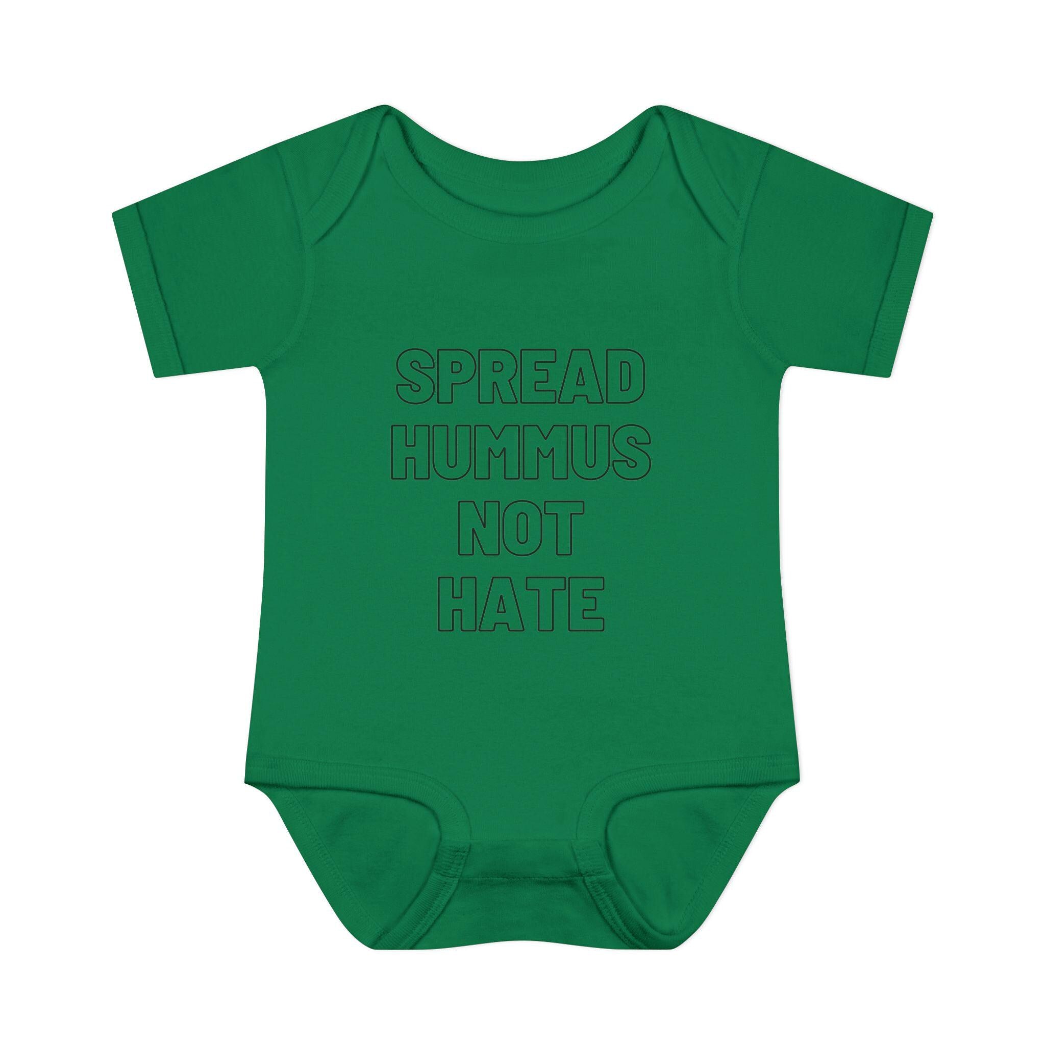 Spread Hummus Not Hate Baby Onesie Funny Jewish Infant Bodysuit, Foodie Humor Baby Shower Gift