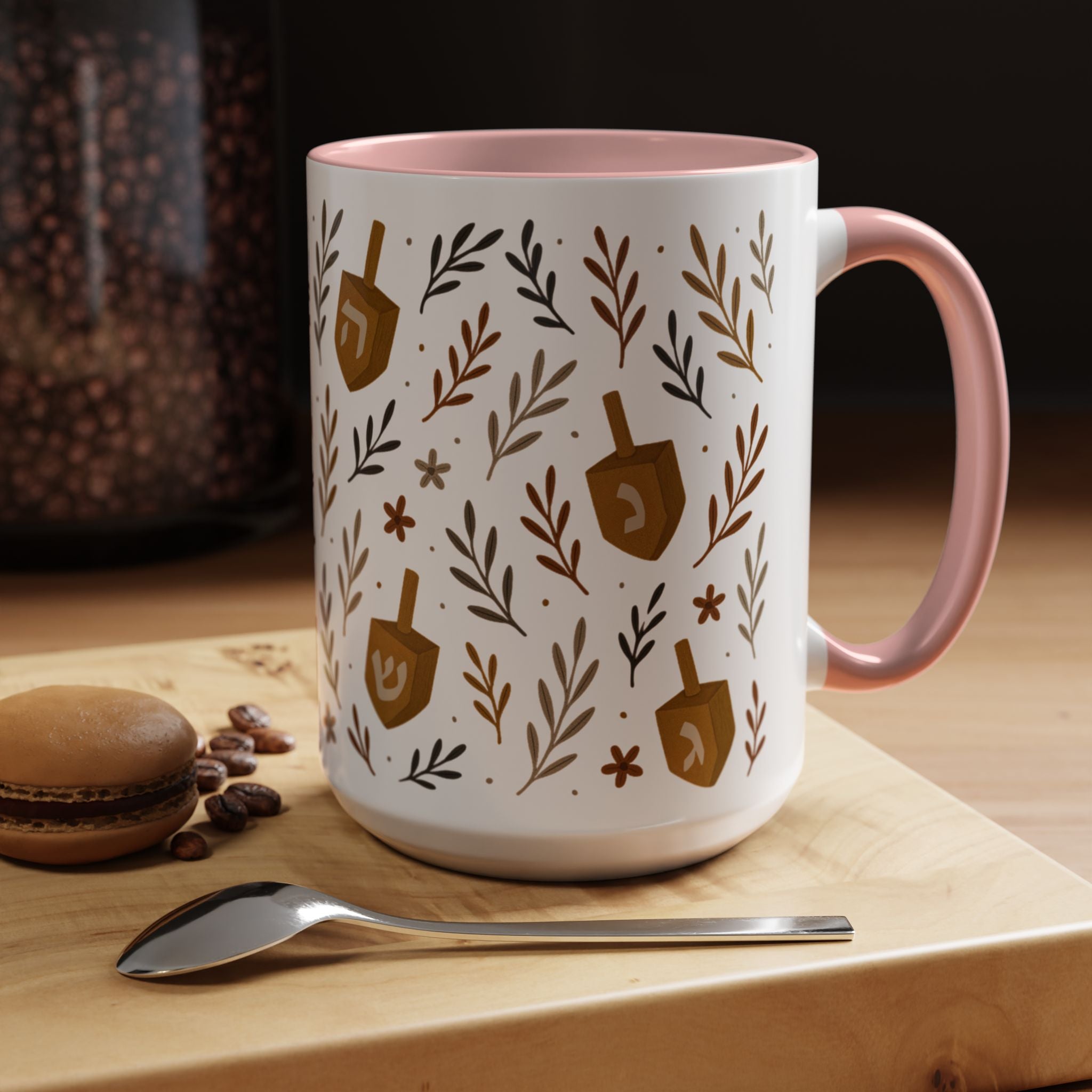 Hanukkah Coffee Mug Jewish Holiday Cup 11oz or 15oz, Festive Tea Cup Gift for Rabbi or Host