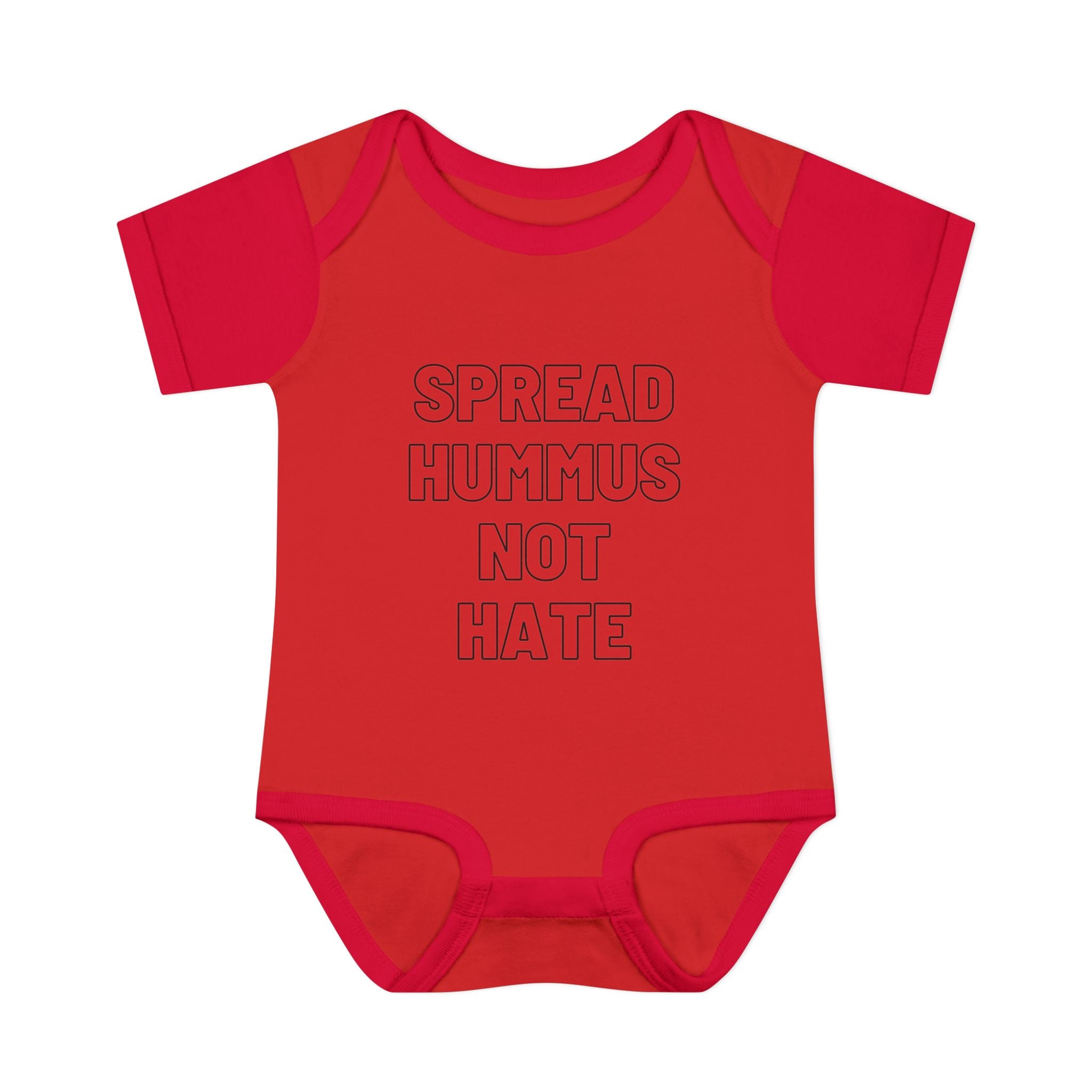 Spread Hummus Not Hate Baby Onesie Funny Jewish Infant Bodysuit, Foodie Humor Baby Shower Gift