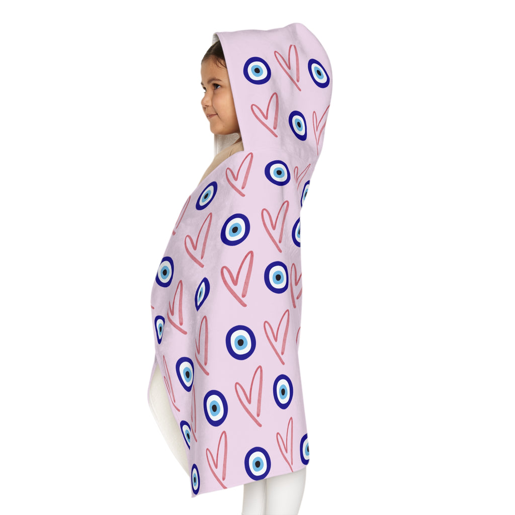 Jewish Evil Eye Hooded Towel for Kids, Pink Heart Bath Towel, Pool Beach Towel, Jewish Baby Gift, Girls Swim Towel