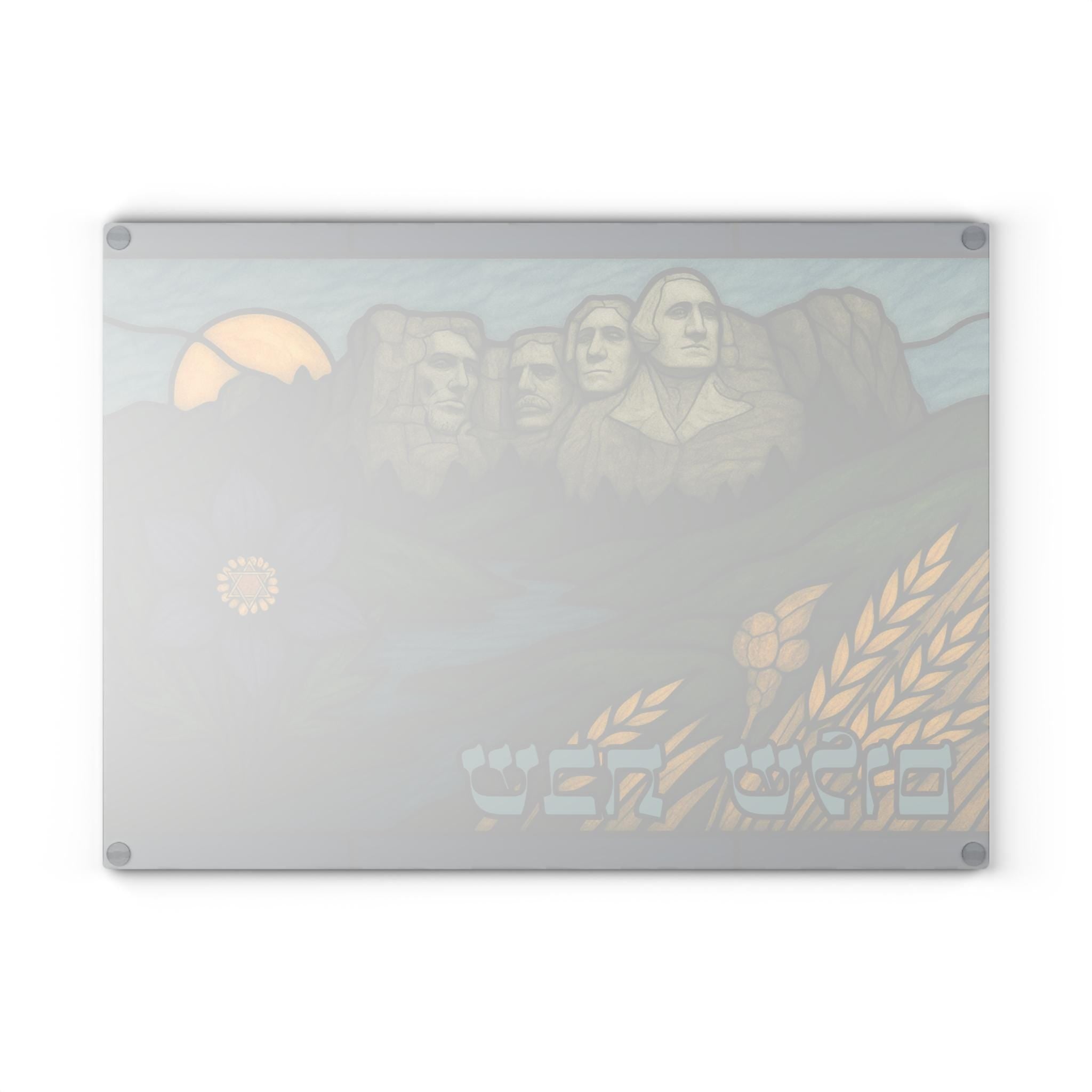South Dakota Mount Rushmore Challah Board, Tempered Glass Shabbat Tray