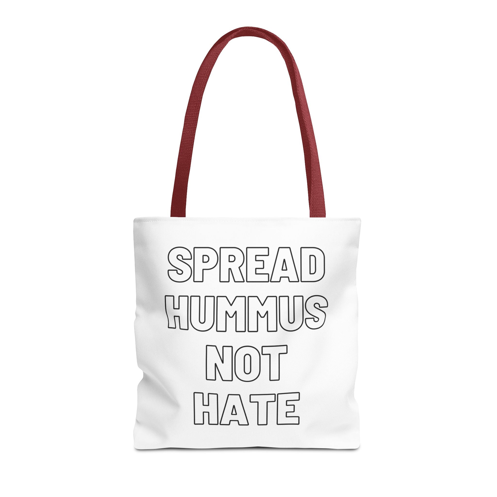 Spread Hummus Not Hate Tote Bag, Funny Vegan Reusable Grocery Bag, Gift for Foodies and Activists, Middle Eastern Food Lover