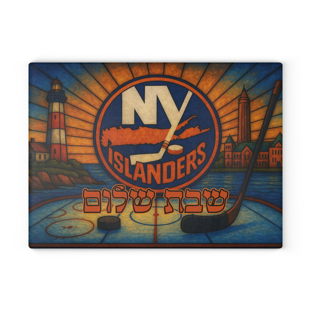 New York Islanders Challah Board Stained Glass Shabbat Tray, 15x11 Jewish Hockey Wedding Gift