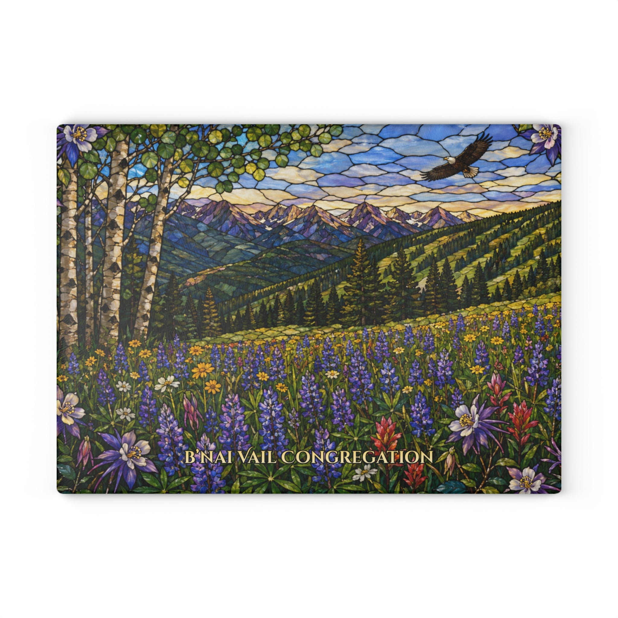 Vail Colorado Challah Board with Mountains, Columbine Flowers and Aspens
