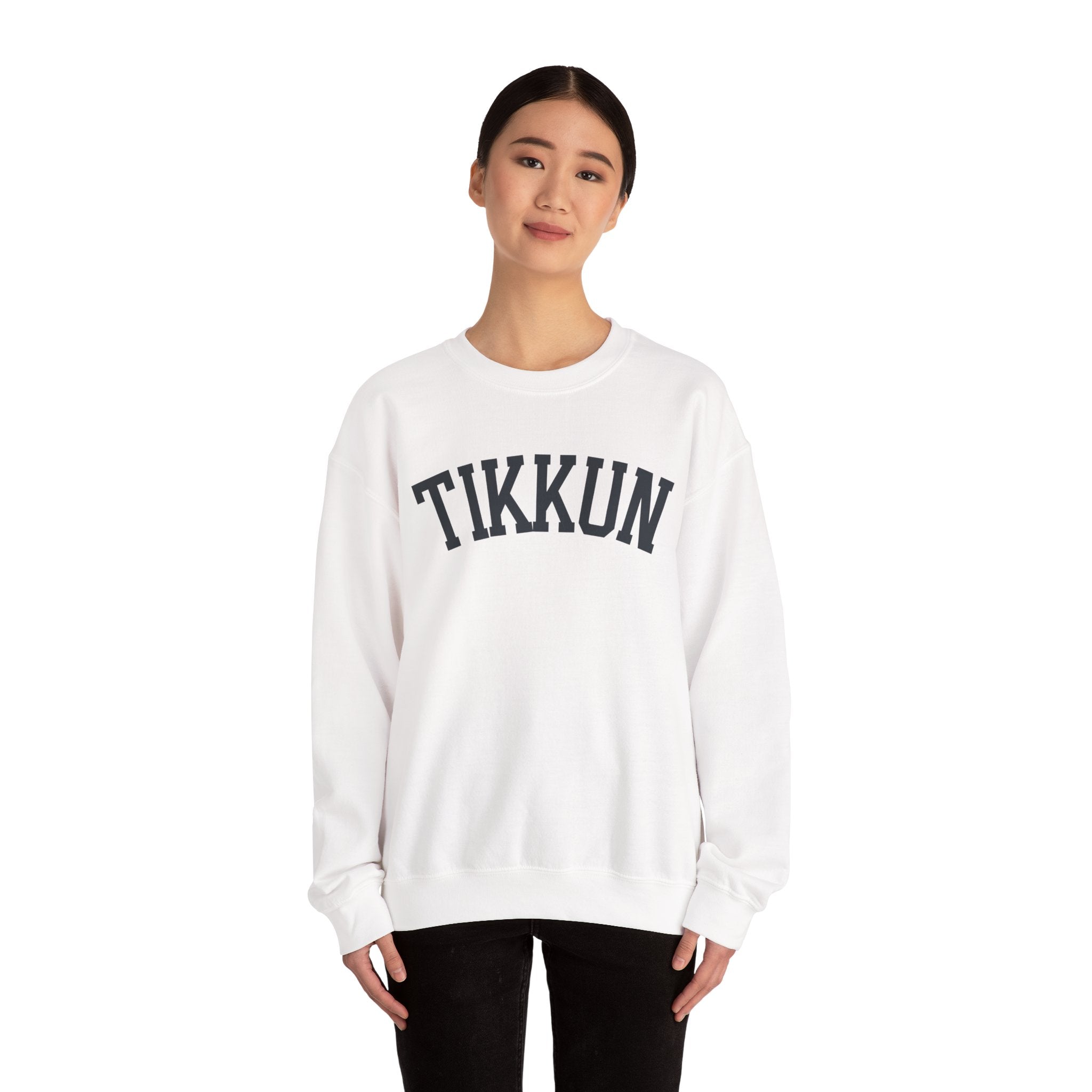 Tikkun Sweatshirt White Crewneck, Hebrew Jewish Minimalist Pullover Gift