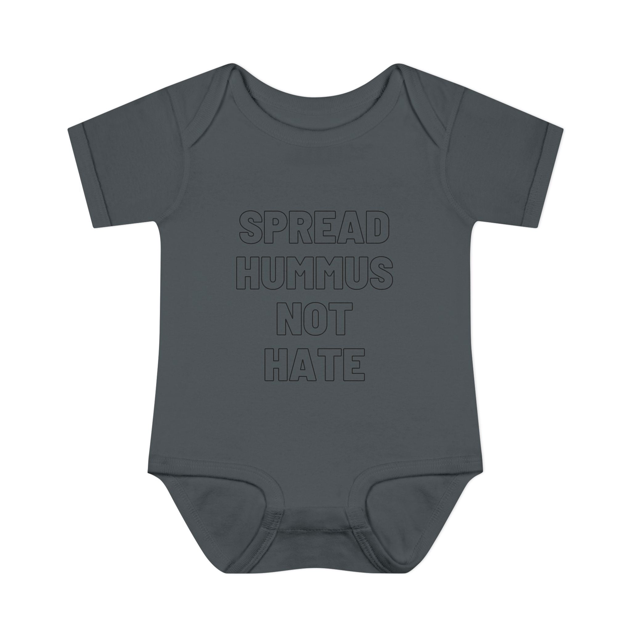 Spread Hummus Not Hate Baby Onesie Funny Jewish Infant Bodysuit, Foodie Humor Baby Shower Gift