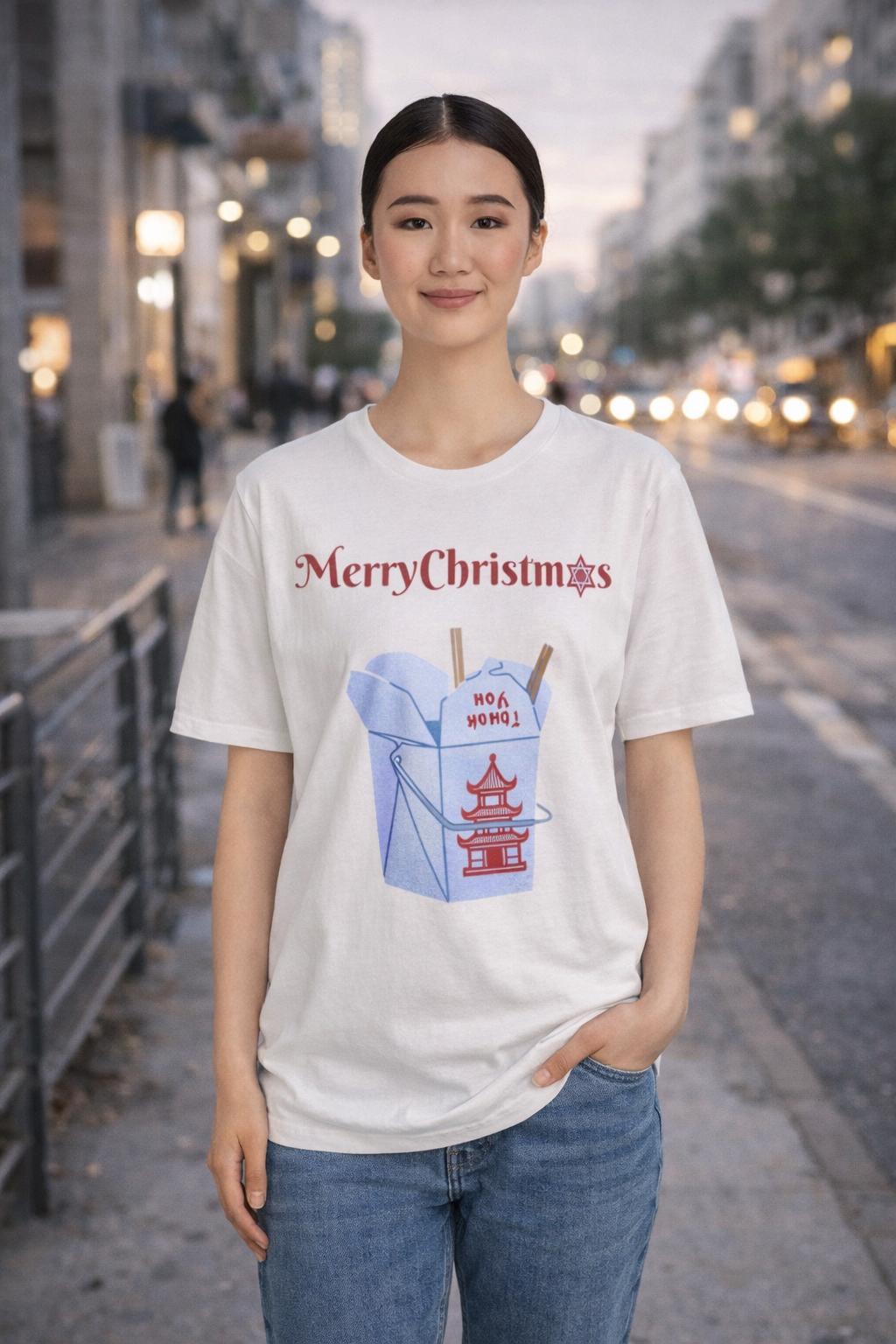 Merry Christmas Chinese Takeout Graphic Tee, Funny Holiday Foodie Shirt