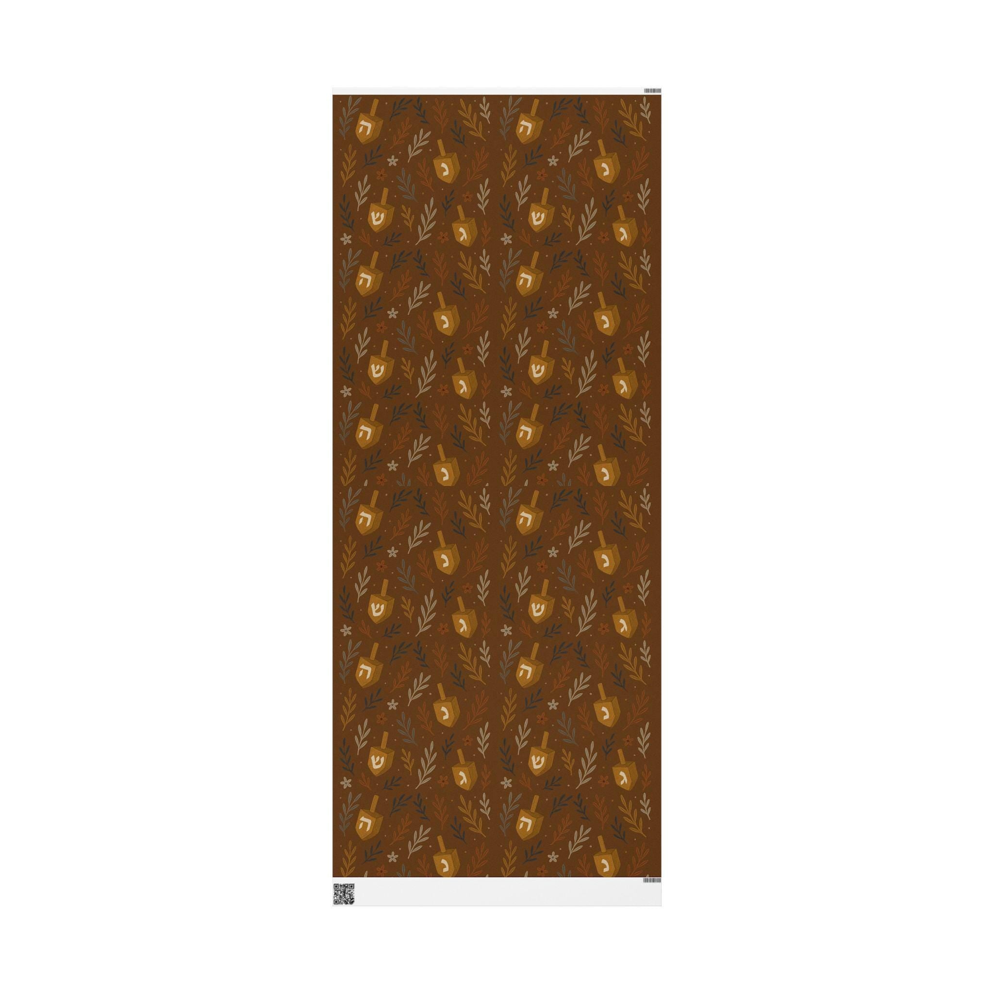 Floral Dreidel Hanukkah Wrapping Paper, Elegant Jewish Gift Wrap
