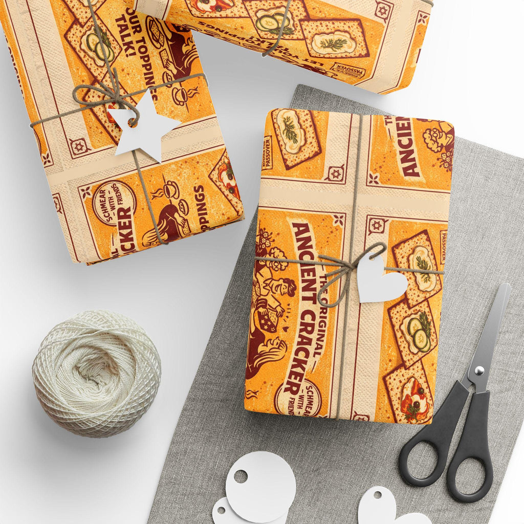 Vintage Matzah Label Wrapping Paper, Passover Gift Wrap, Jewish Holiday Packaging, Matzah Cracker Pattern