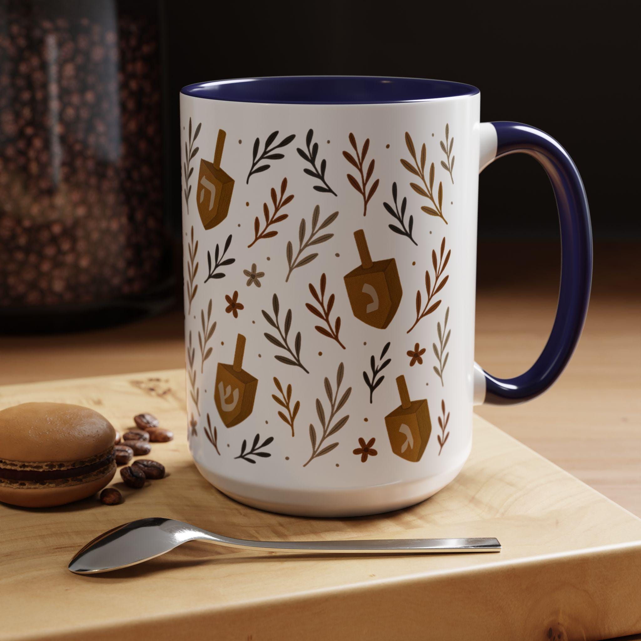 Hanukkah Coffee Mug, Festive Dreidel Design, Jewish Holiday