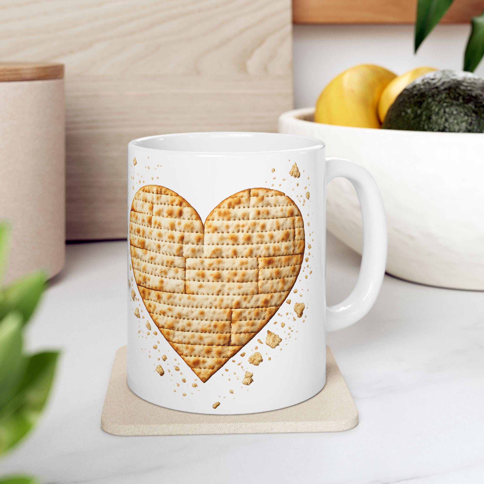 Matzah Heart Mug, Modern Judaica Passover Drinkware, Jewish Holiday Coffee Cup