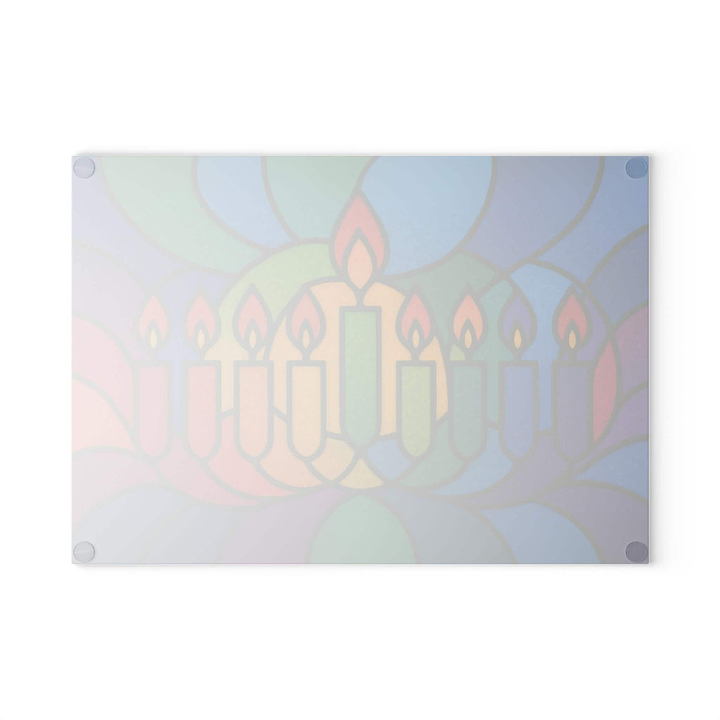 Rainbow Stained Glass Hanukkah Menorah Drip Tray, Tempered Glass Wax Catcher