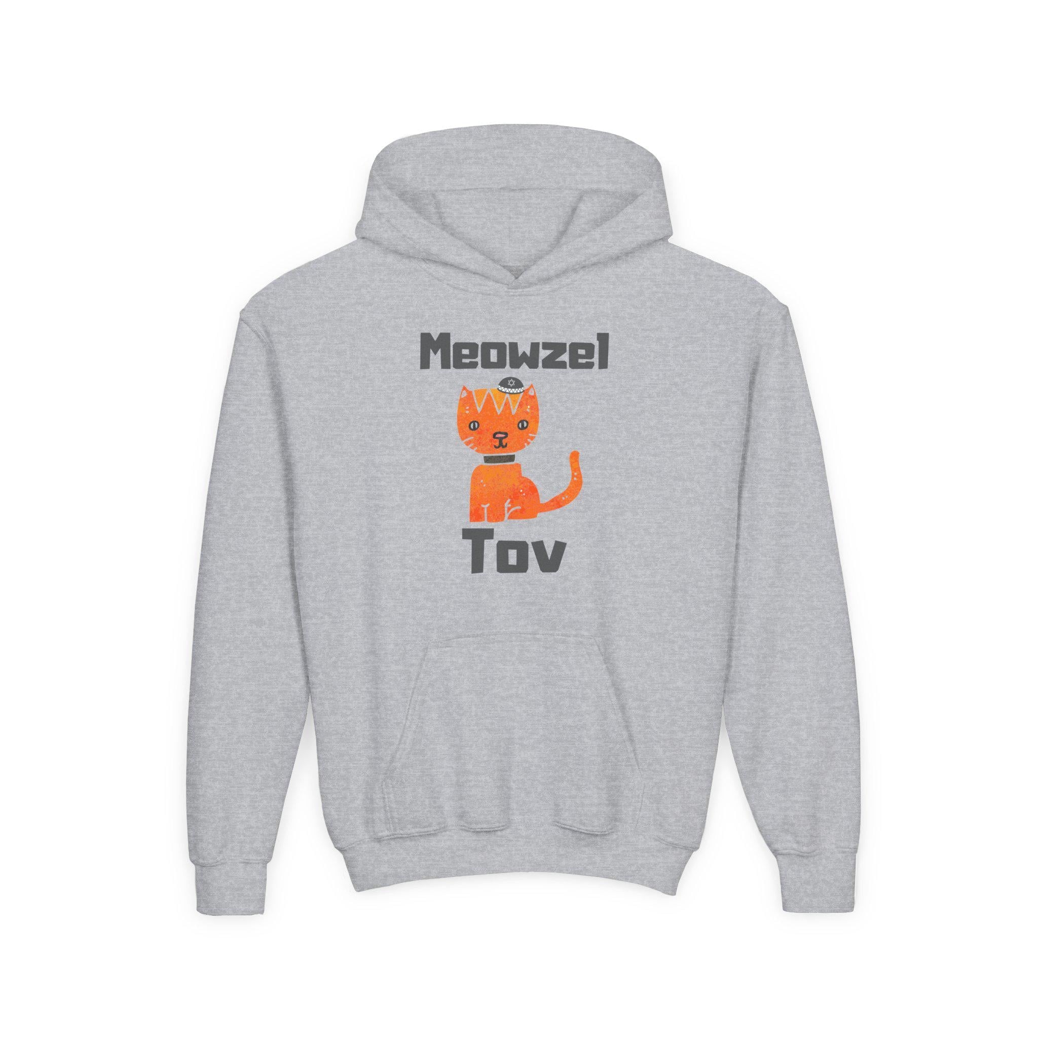 Meowel Tov Youth Hoodie Funny Jewish Cat Sweatshirt, Mazel Tov Hanukkah Gift for Kids