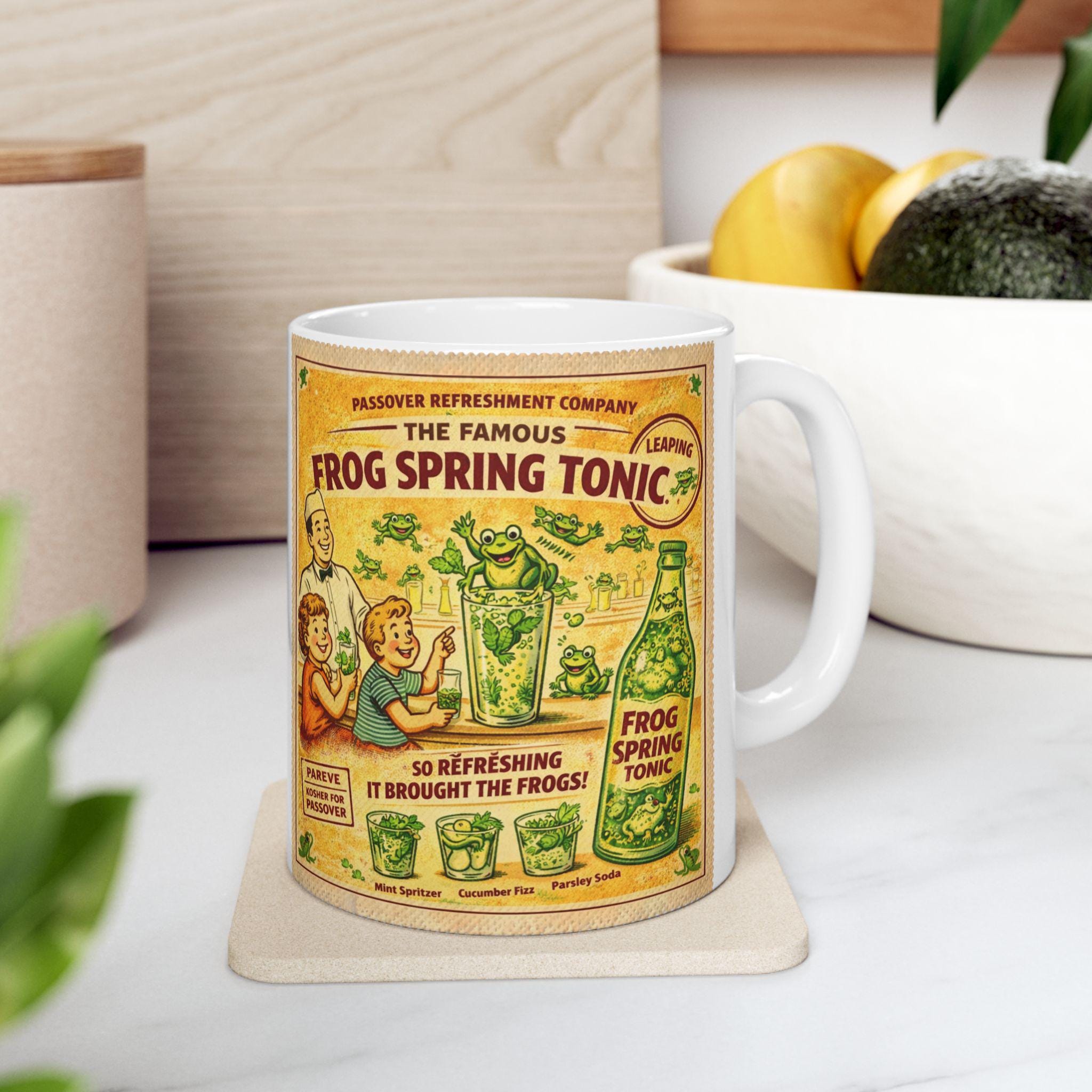 Vintage Frog Spring Tonic Passover Mug, Funny Pesach Coffee Cup