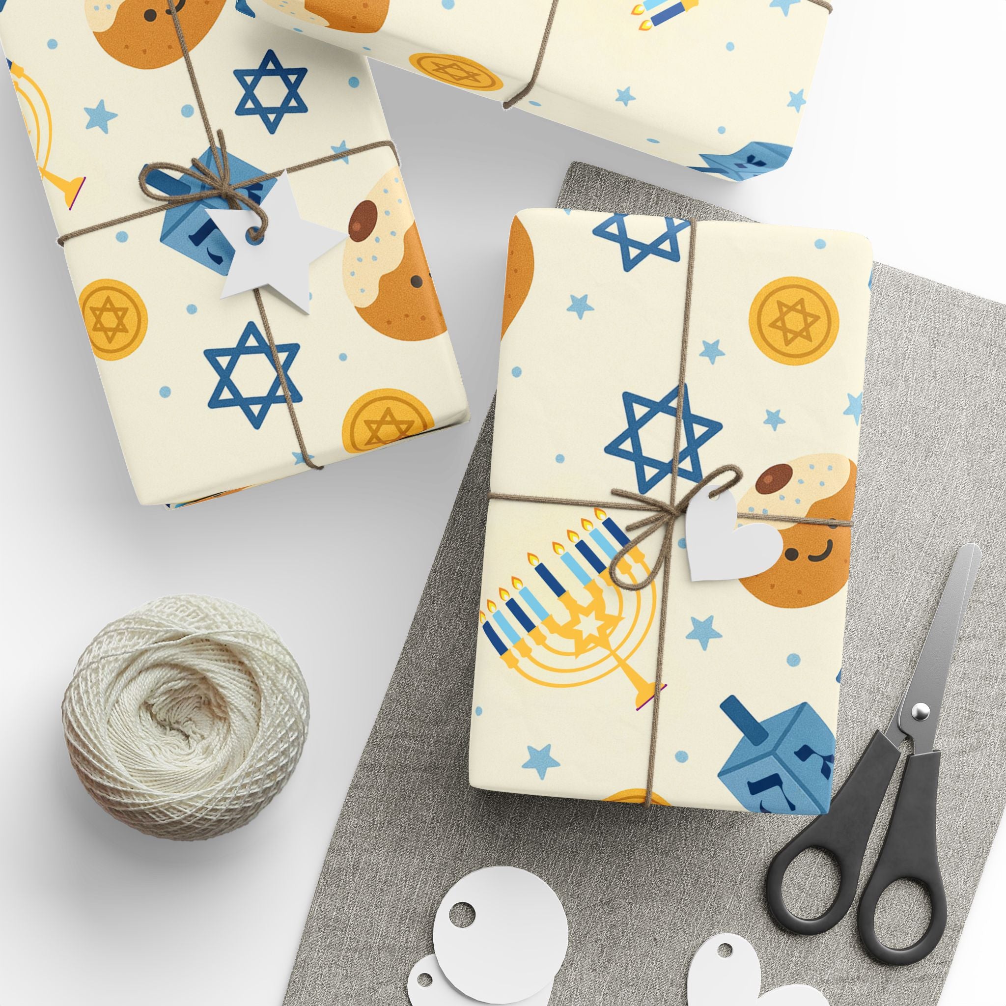 Jewish Hanukkah Wrapping Paper Set Holiday Gift Wrap, Modern Judaica Present Wrap, Eco Friendly Fine Art Paper