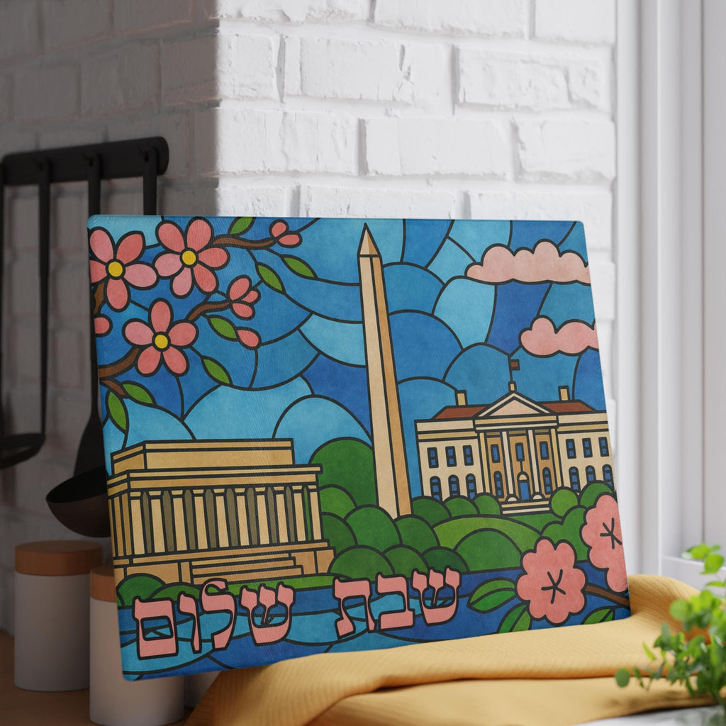 Washington DC Challah Board, Stained Glass Shabbat Tray, Cherry Blossoms Monuments