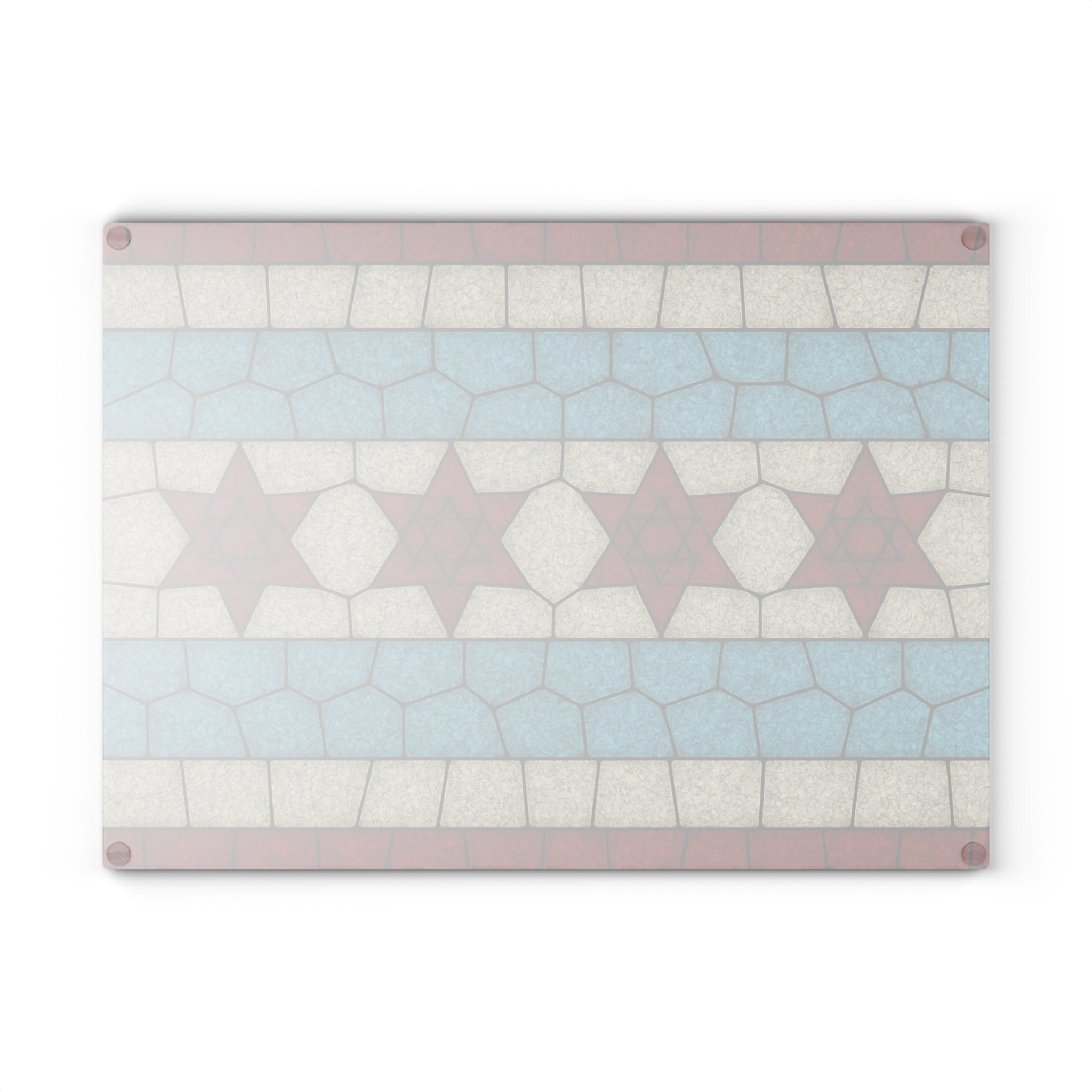 Chicago Flag Challah Board Stained Glass Shabbat Plate, Jewish Chicago Gift with Stars of David, Urban Judaica Art