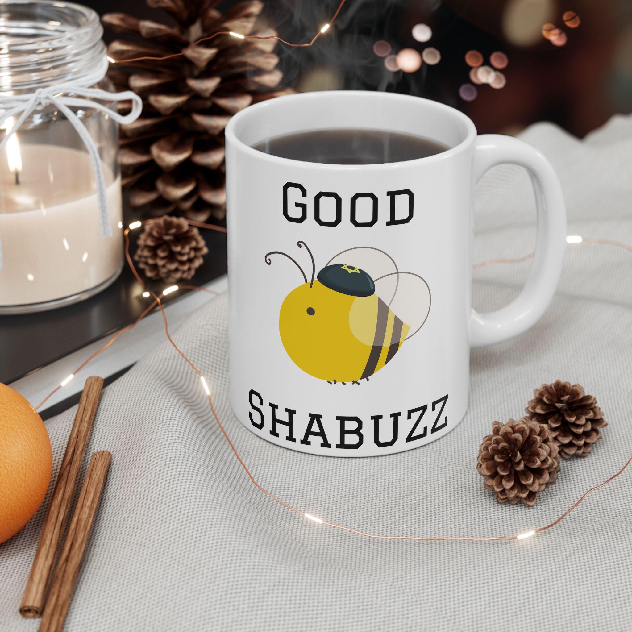 Good Shabuzz Bumble Bee Ceramic Mug, Funny Jewish Coffee Cup, Passover Seder Gift