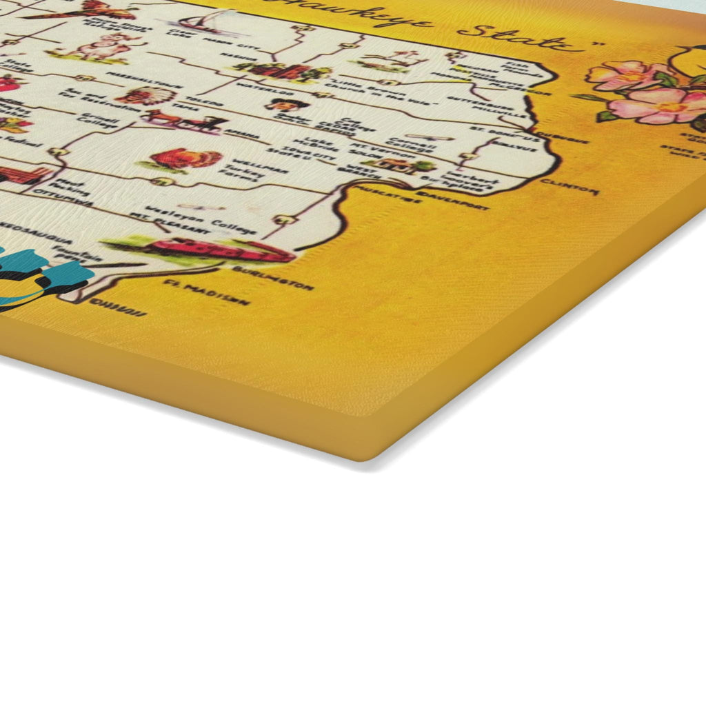 Iowa Challah Board, Vintage Map Tempered Glass Tray, Judaica Wedding Gift