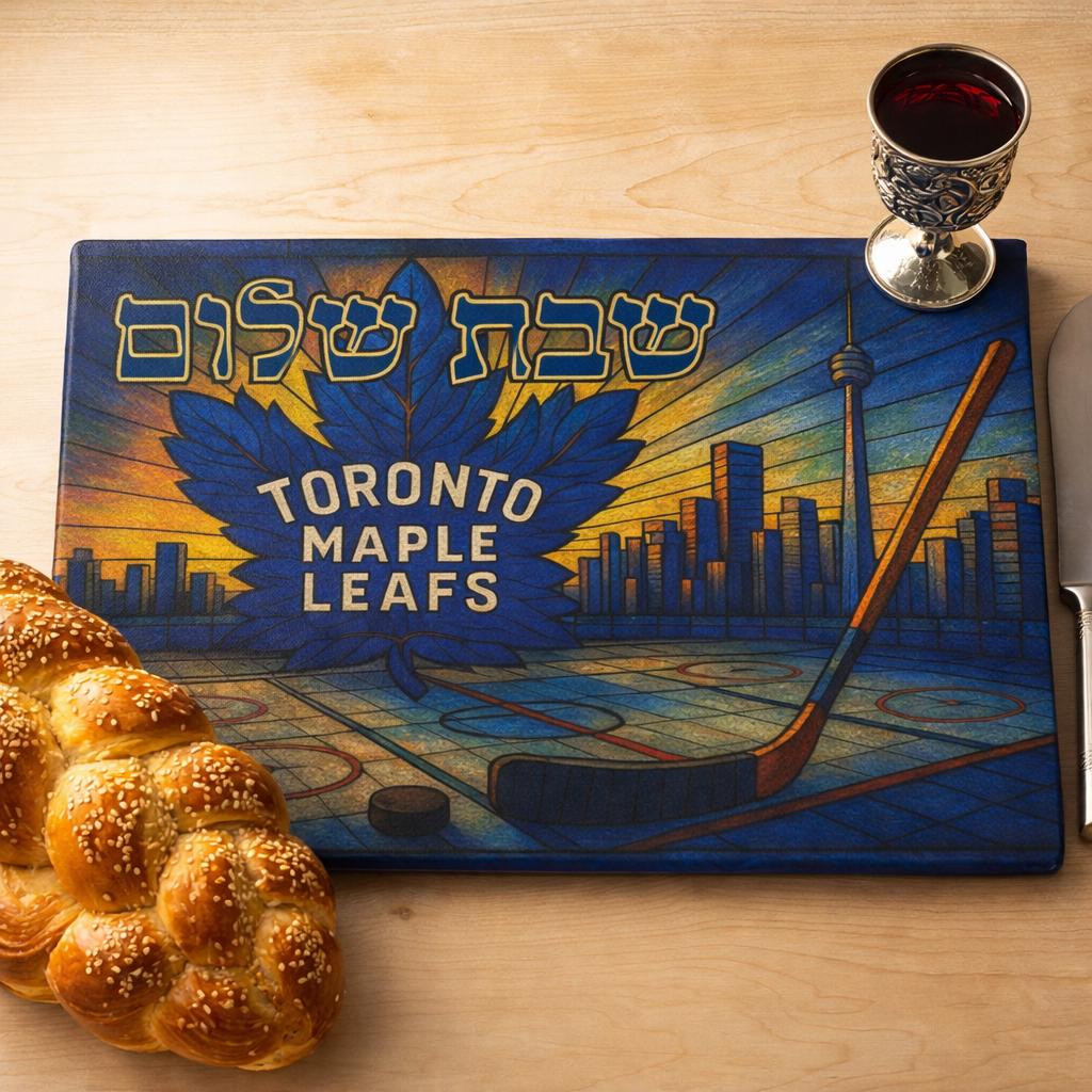 Toronto Maple Leafs Stained Glass Challah Board, Hockey Shabbat Tray, Jewish Wedding Gift