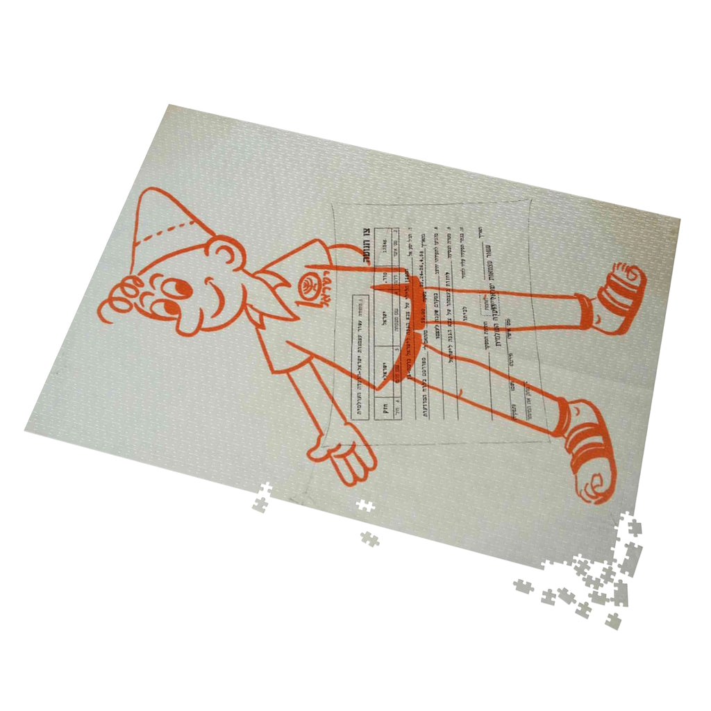 Retro Israeli Cartoon Puzzle, 2000-Piece | Vintage Judaica Art in Orange Line Drawing w/ Hebrew Details | Glossy Boxed Jigsaw Gift