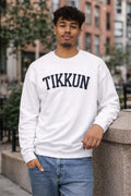 Tikkun Sweatshirt White Crewneck, Hebrew Jewish Minimalist Pullover Gift