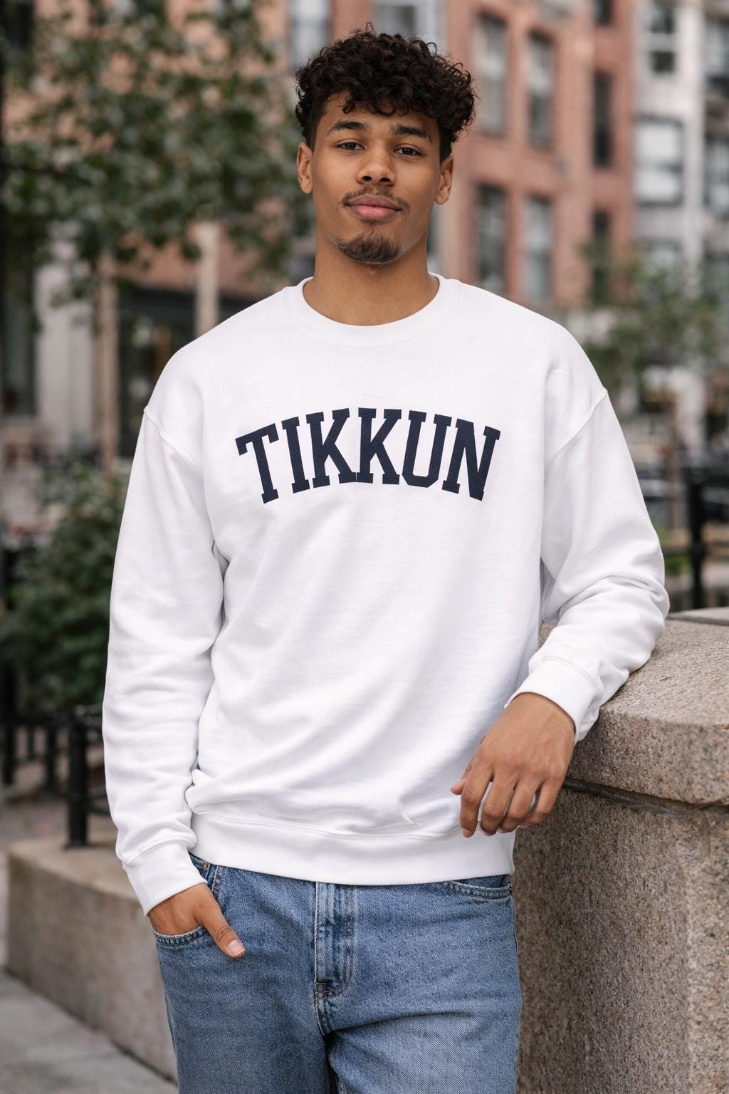 Tikkun Sweatshirt White Crewneck, Hebrew Jewish Minimalist Pullover Gift