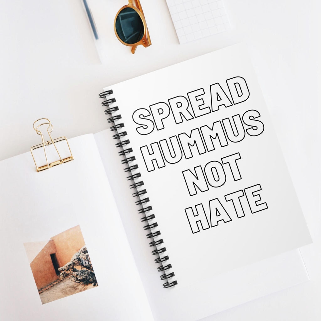 Spread Hummus Not Hate Spiral Notebook, Jewish Study Journal, 6x8 Ruled School Notebook Gift